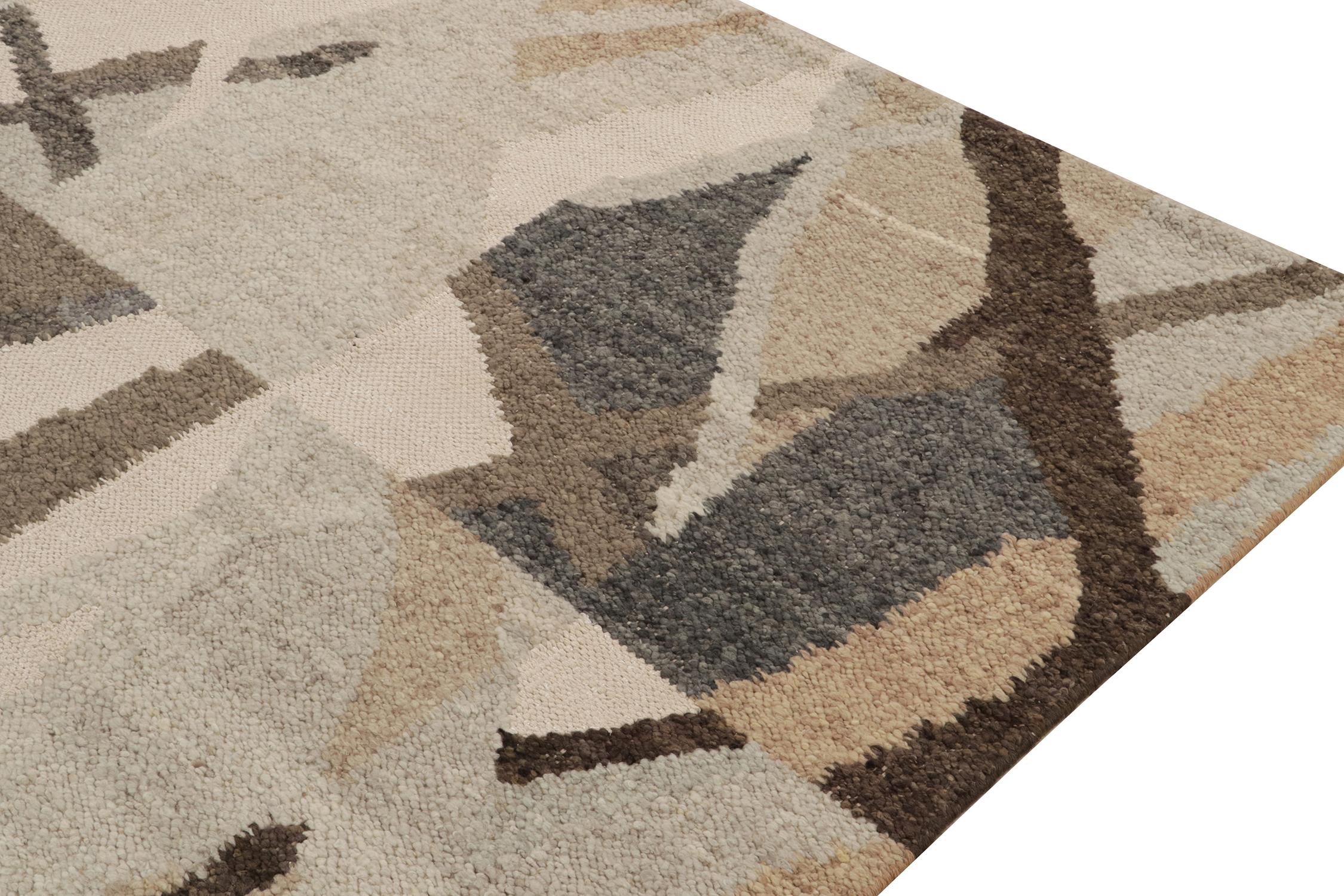 Noué à la main Kilim de style scandinave à motif géométrique gris et beige-brun de Rug & Kilim en vente