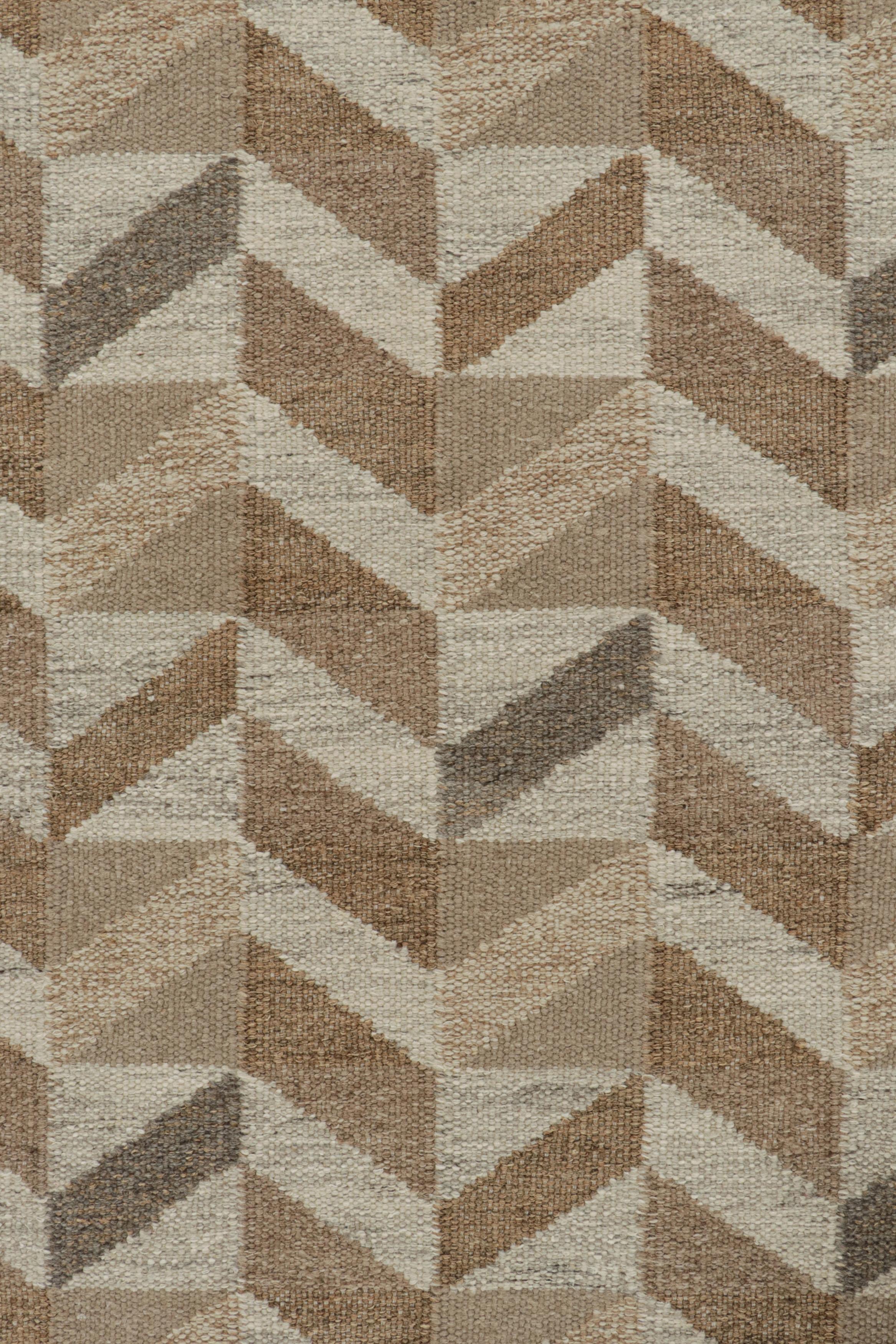 Contemporary Rug & Kilim’s Scandinavian Style Kilim in Gray and Beige-Brown Geometric Pattern For Sale