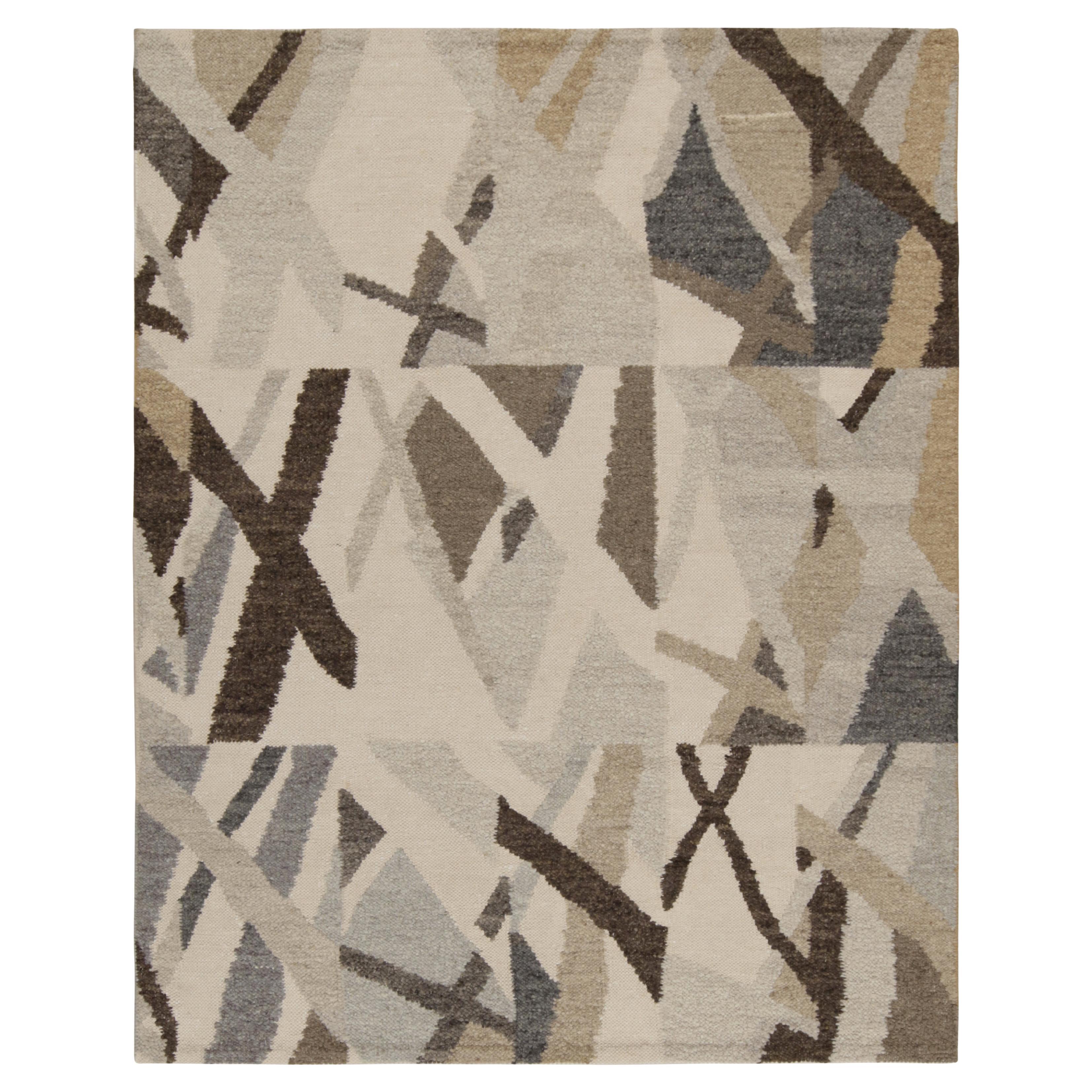 Rug & Kilim’s Scandinavian Style Kilim in Gray and Beige-Brown Geometric Pattern For Sale