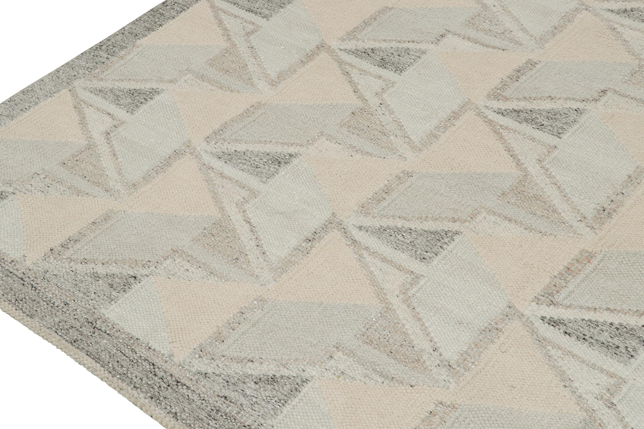 Hand-Knotted Rug & Kilim’s Scandinavian Style Kilim in Gray and Blue Geometric Pattern For Sale