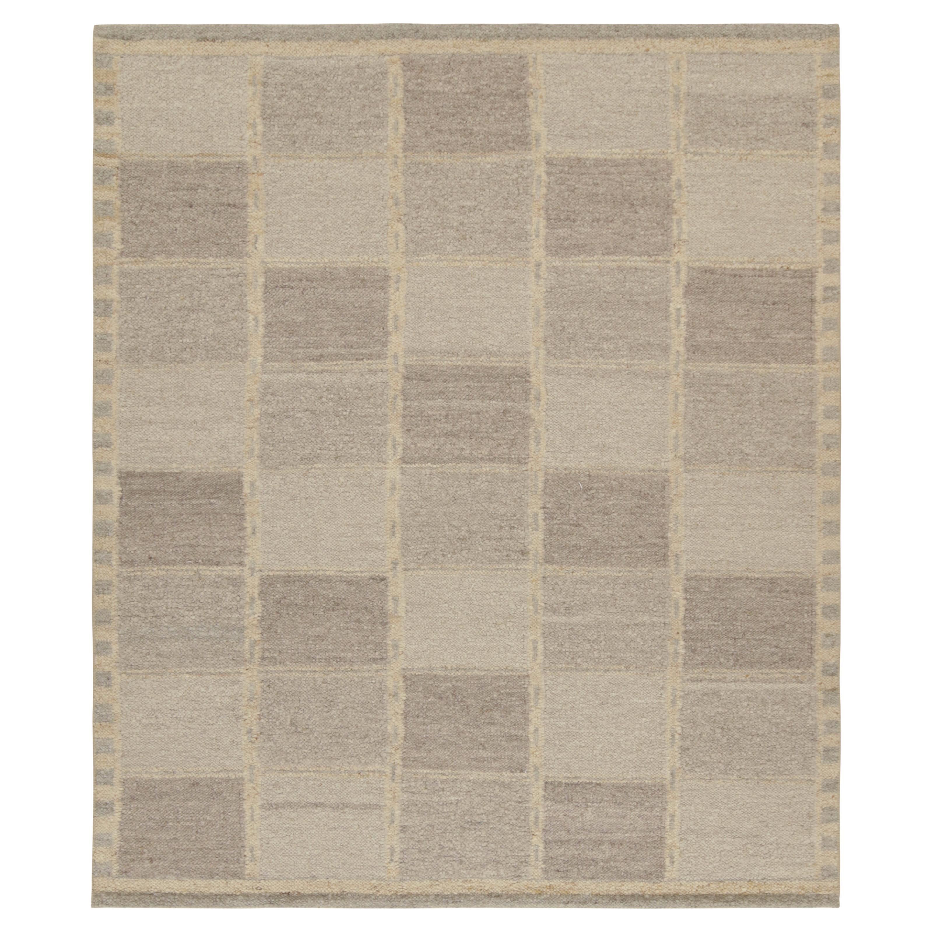 Rug & Kilim’s Scandinavian Style Kilim in Gray and Blue Geometric Pattern For Sale
