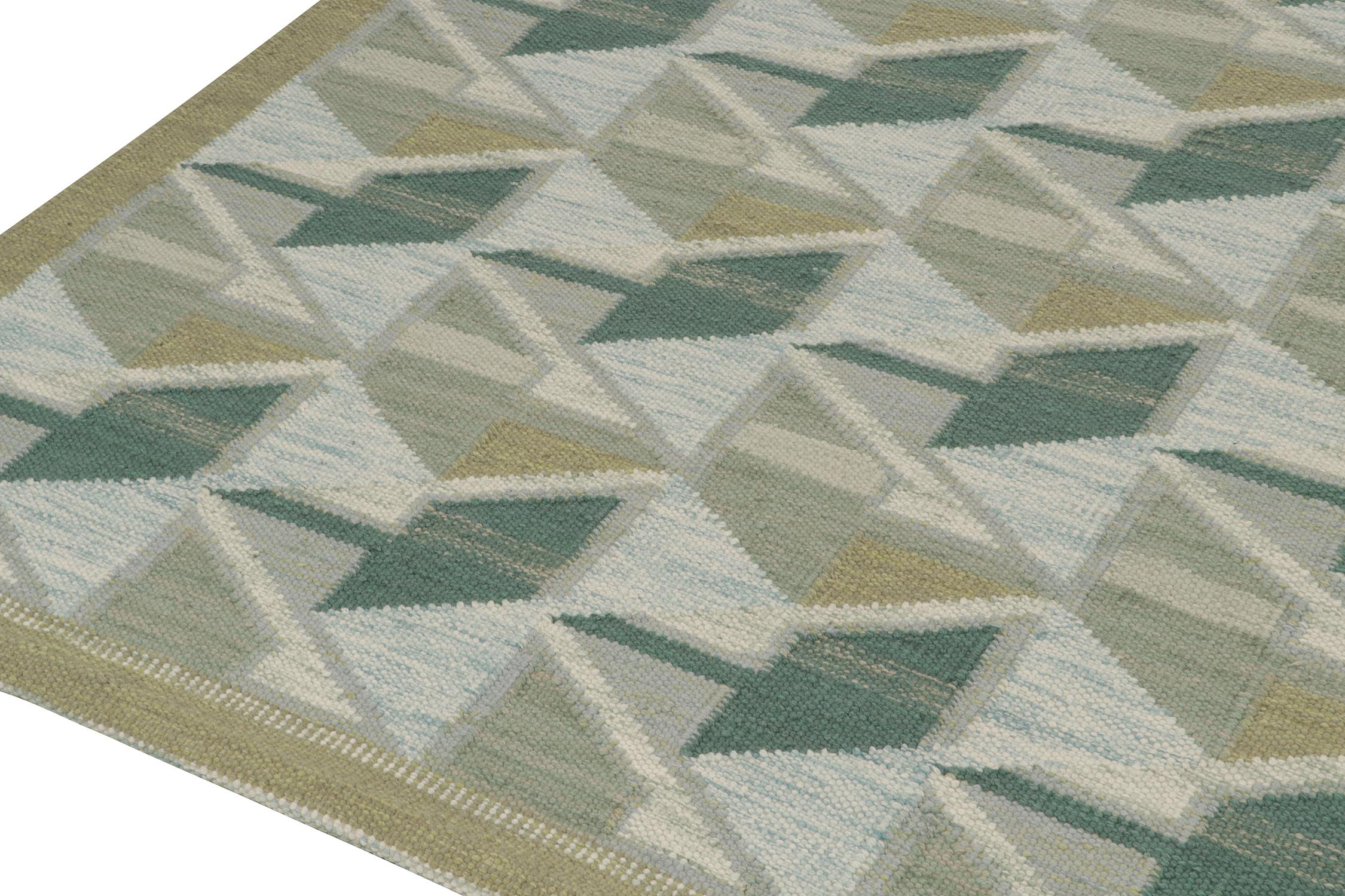 Noué à la main Rug & Kilim's Scandinavian Style Kilim in Gray, Beige and Blue Geometric Pattern (Kilim de style scandinave à motif géométrique gris, beige et bleu) en vente