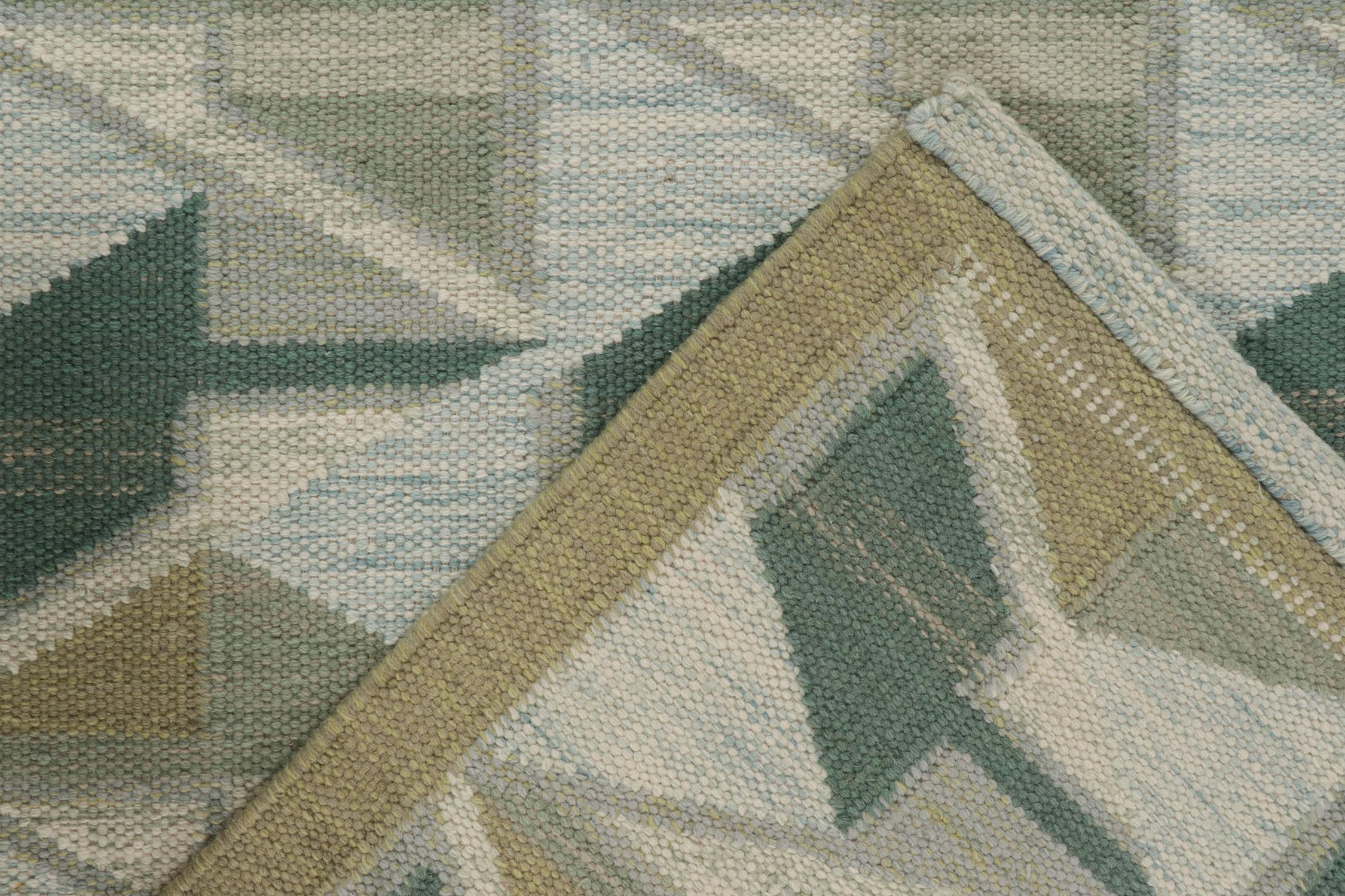 XXIe siècle et contemporain Rug & Kilim's Scandinavian Style Kilim in Gray, Beige and Blue Geometric Pattern (Kilim de style scandinave à motif géométrique gris, beige et bleu) en vente