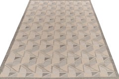 Rug & Kilim’s Scandinavian Style Kilim in Gray, White & Blue Geometric Patterns
