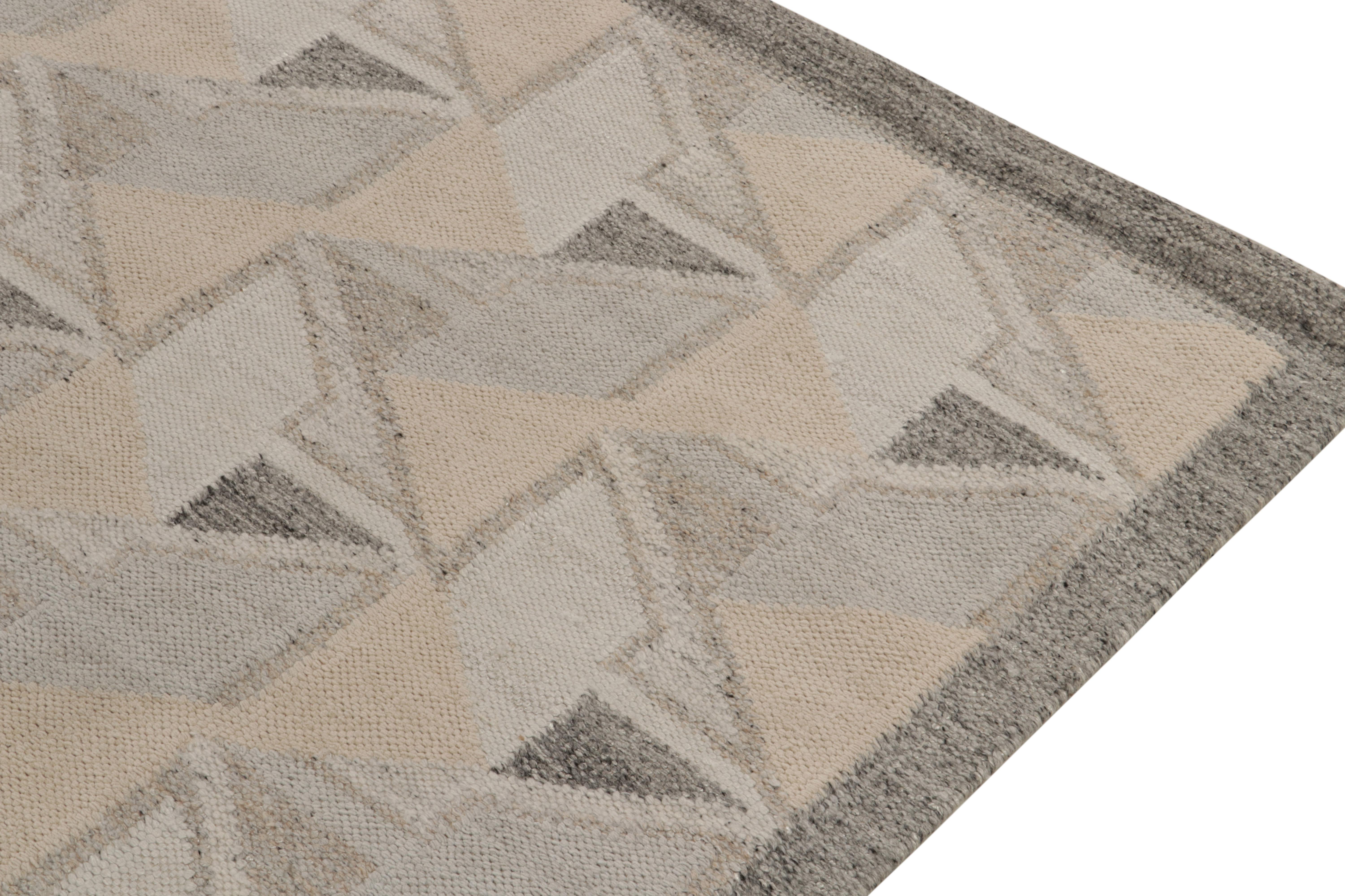 Hand-Knotted Rug & Kilim’s Scandinavian Style Kilim in Gray, White & Blue Geometric Patterns For Sale