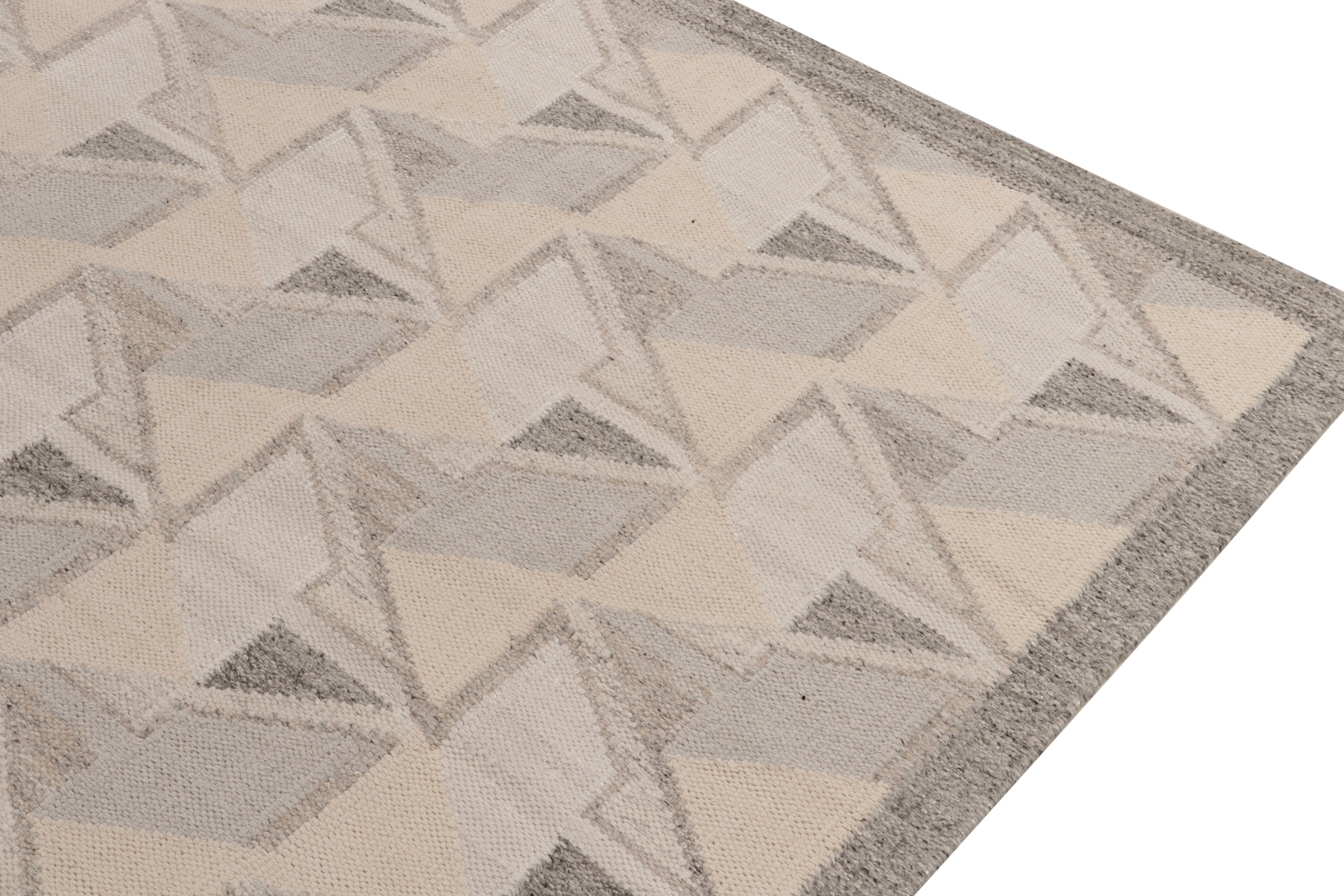 Hand-Knotted Rug & Kilim’s Scandinavian Style Kilim in Gray, White & Blue Geometric Patterns For Sale