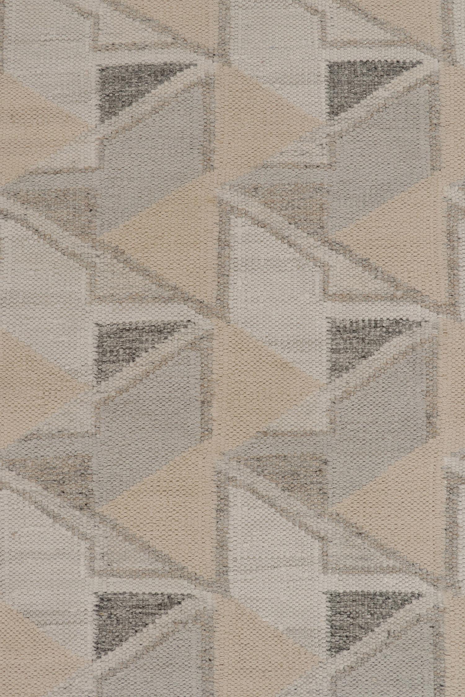 Teppich & Kilims Skandinavischer Kelim im Stil in Grau, Weiß & Blau mit geometrischen Mustern im Zustand „Neu“ im Angebot in Long Island City, NY