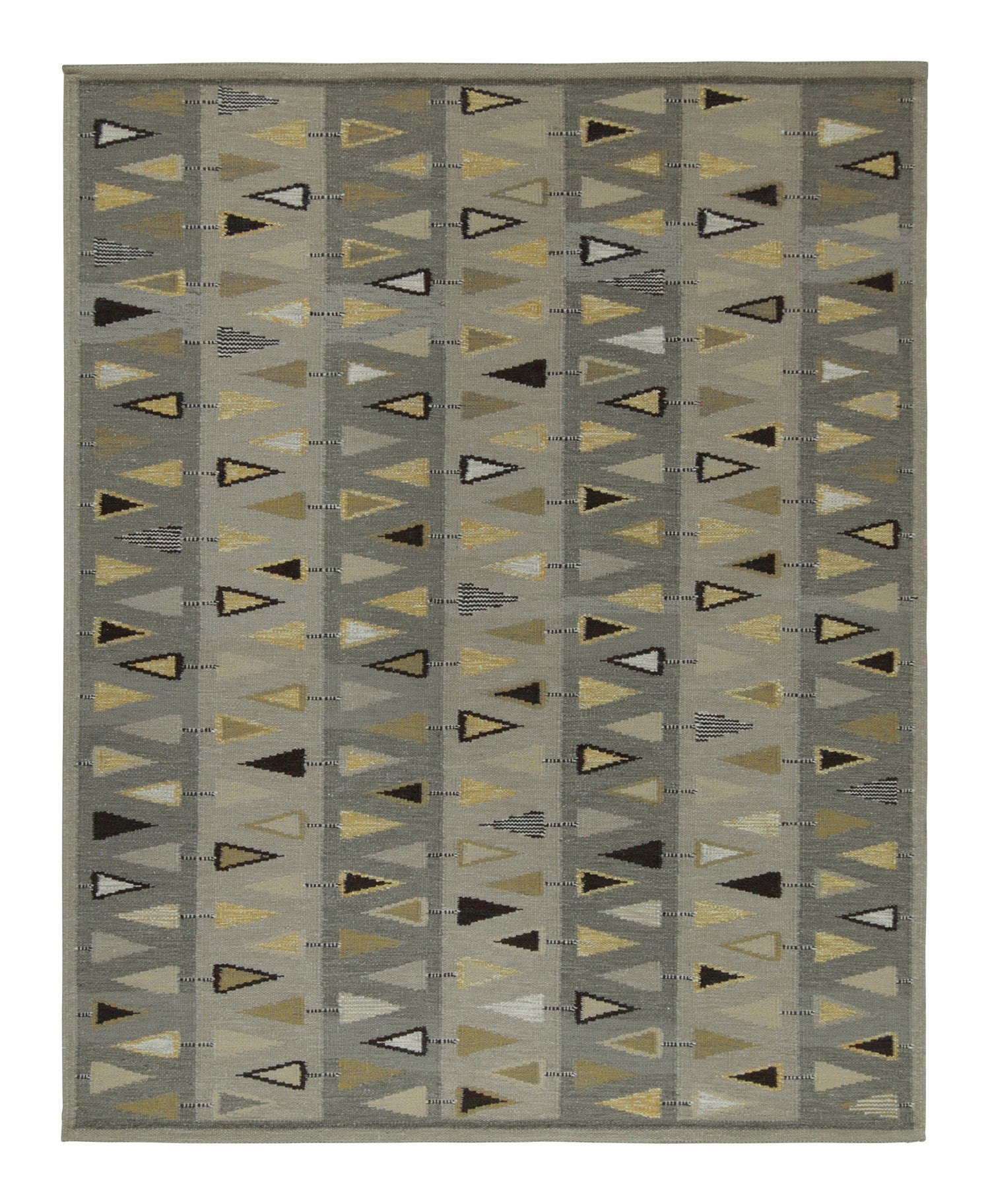 Rug & Kilim’s Scandinavian Style Kilim in Gray with Gold Geometric Pattern For Sale
