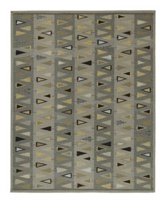 Skandinavischer Kilim von Rug & Kilim in Grau mit goldenem geometrischem Muster