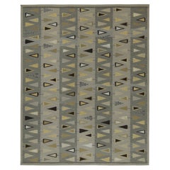 Rug & Kilim’s Scandinavian Style Kilim in Gray with Gold Geometric Pattern