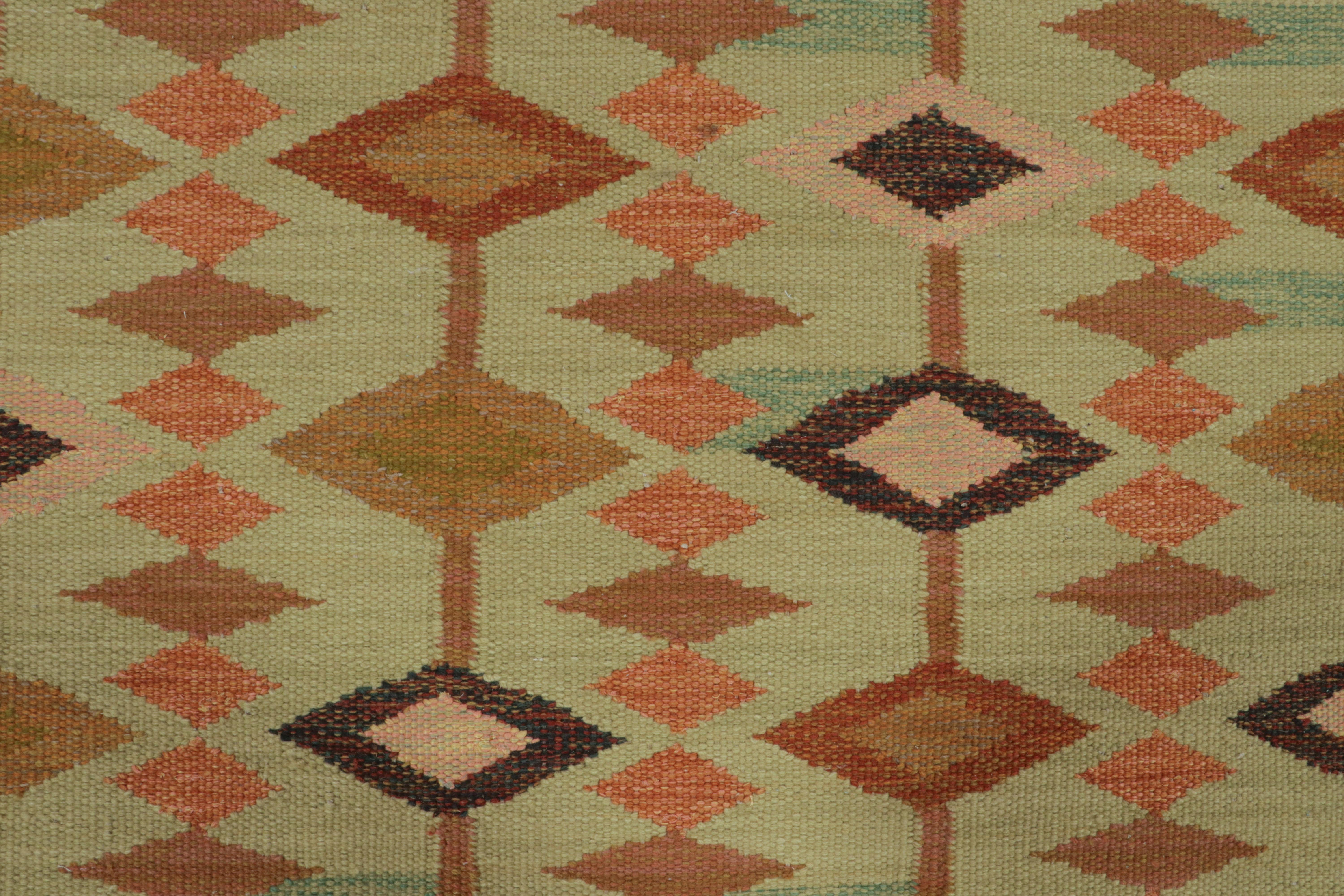 Scandinavian Modern Rug & Kilim’s Scandinavian Style Kilim in Green & Beige-Brown Geometric Pattern