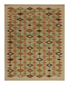 Rug & Kilim’s Scandinavian Style Kilim in Green & Beige-Brown Geometric Pattern