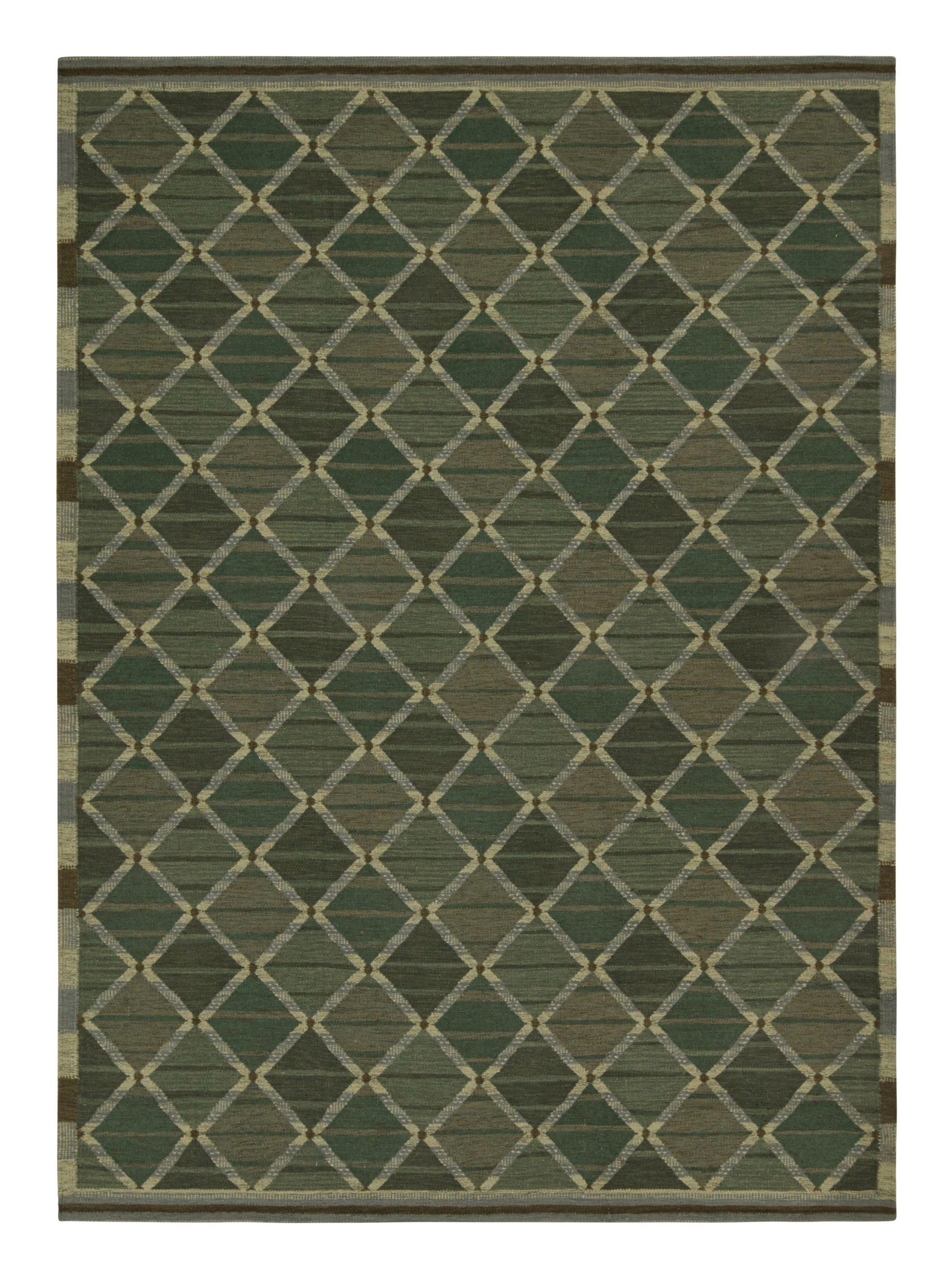 Rug & Kilim’s Scandinavian Style Kilim in Green, Blue, Beige-Brown Patterns