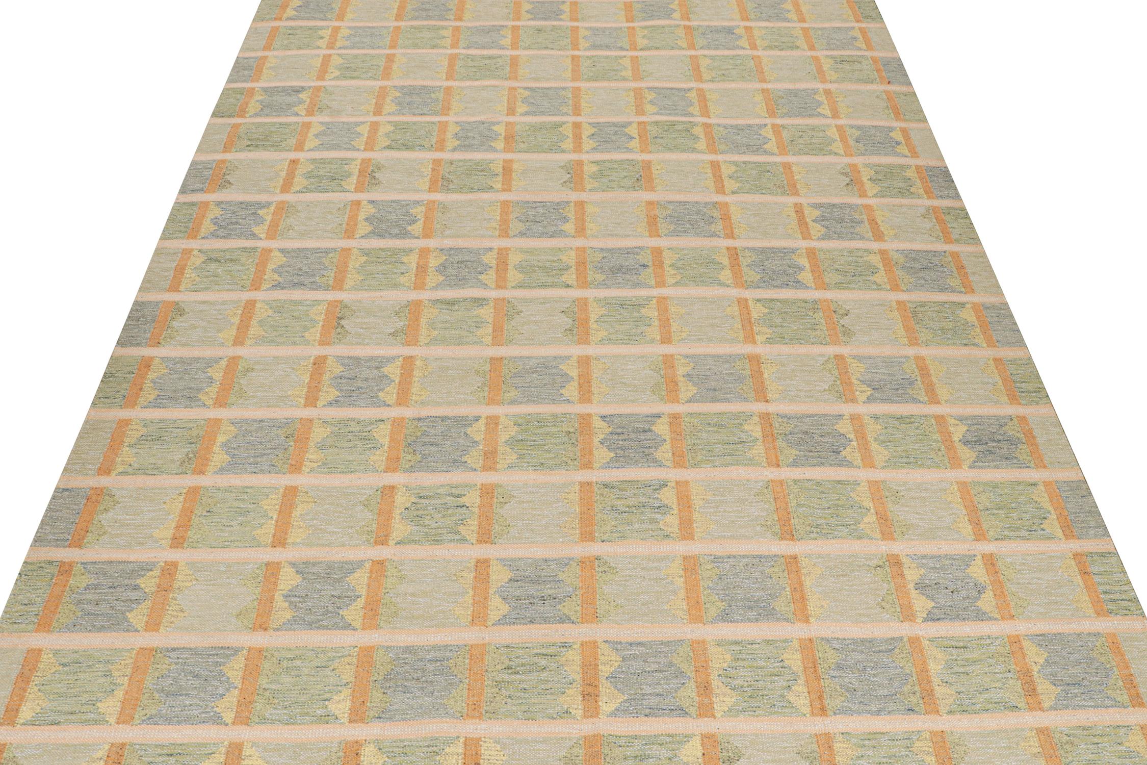 This 12x15 Kilim is a bold new addition to the Scandinavian Collection by Rug & Kilim. Handwoven in wool and natural yarns, its design reflects a contemporary take on mid-century Rollakans and Swedish Deco style.

On the Design:

This new flat