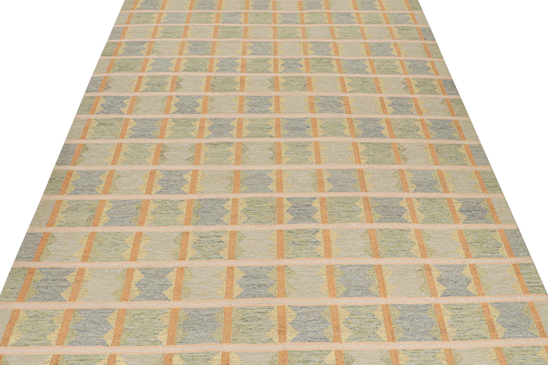 Ce Kilim 12x15 est un nouvel ajout audacieux à la Collection Scandinave de Rug & Kilim. Tissé à la main en laine et en fils naturels, son design reflète une version contemporaine des styles Rollakans et Déco suédois du milieu du siècle dernier.

Sur