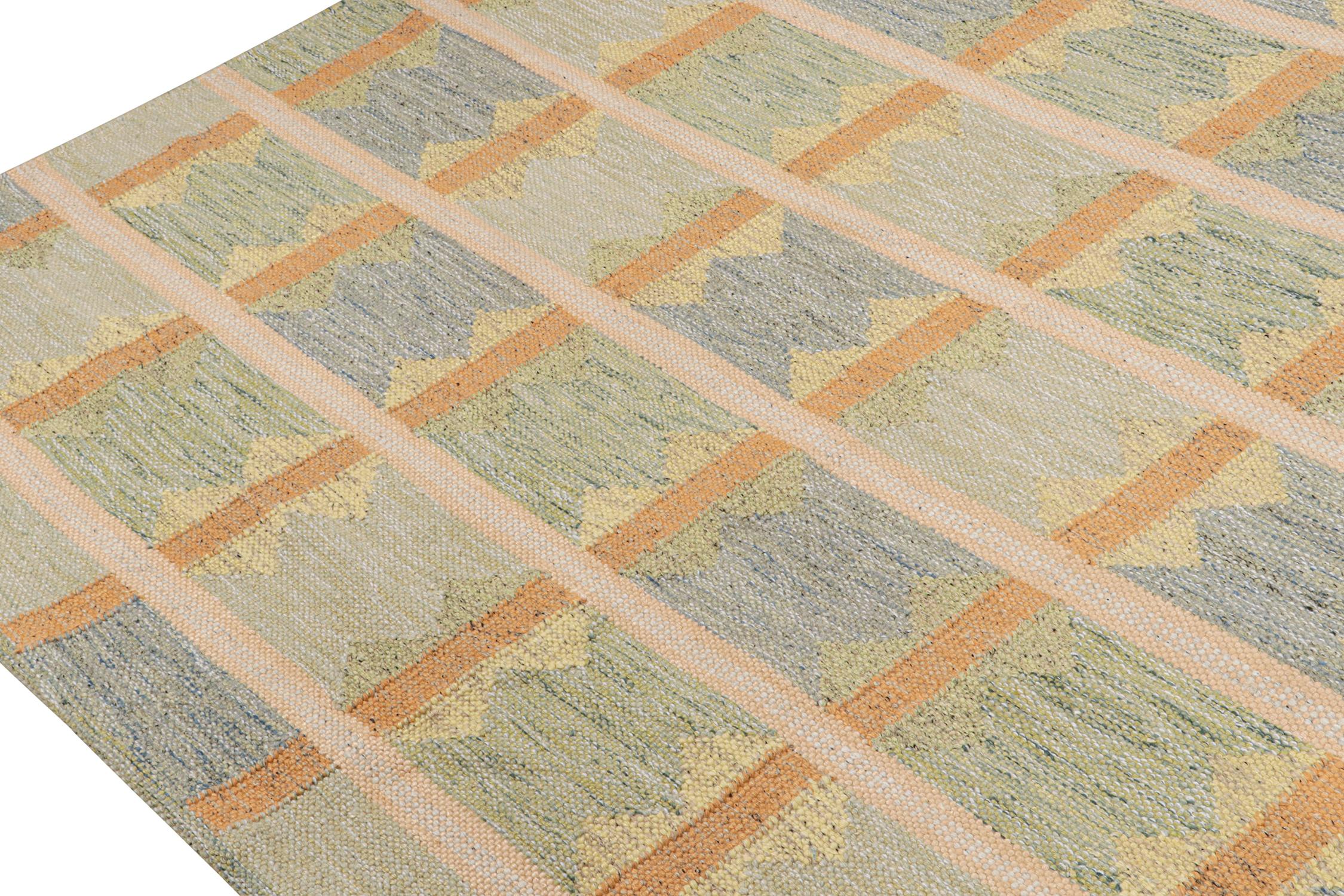 Noué à la main Kilim de style scandinave de Rug & Kilim à motif géométrique vert, bleu et orange en vente