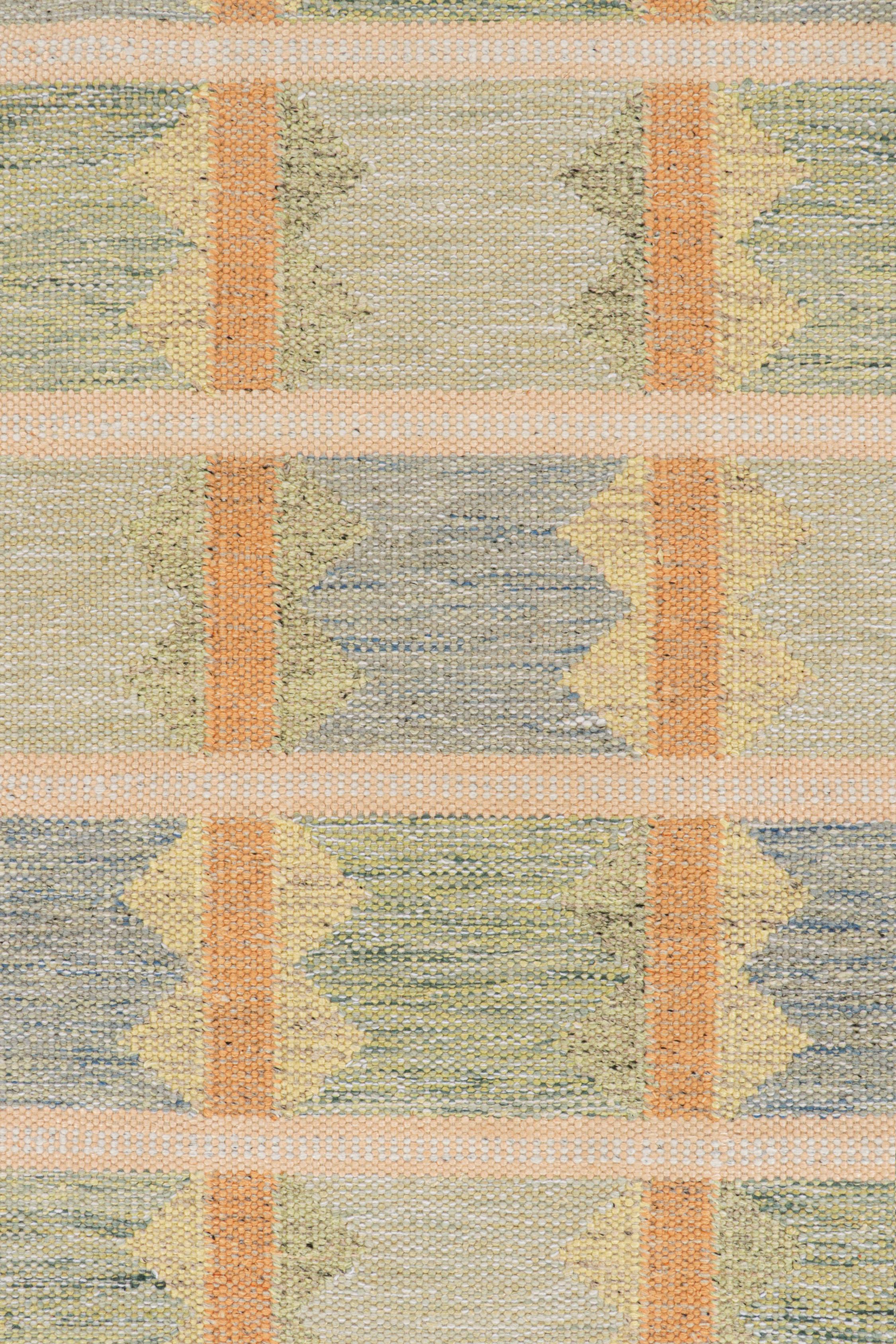 Rug & Kilim’s Scandinavian Style Kilim in Green, Blue & Orange Geometric Pattern In New Condition For Sale In Long Island City, NY