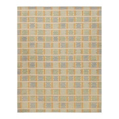 Rug & Kilim’s Scandinavian Style Kilim in Green, Blue & Orange Geometric Pattern