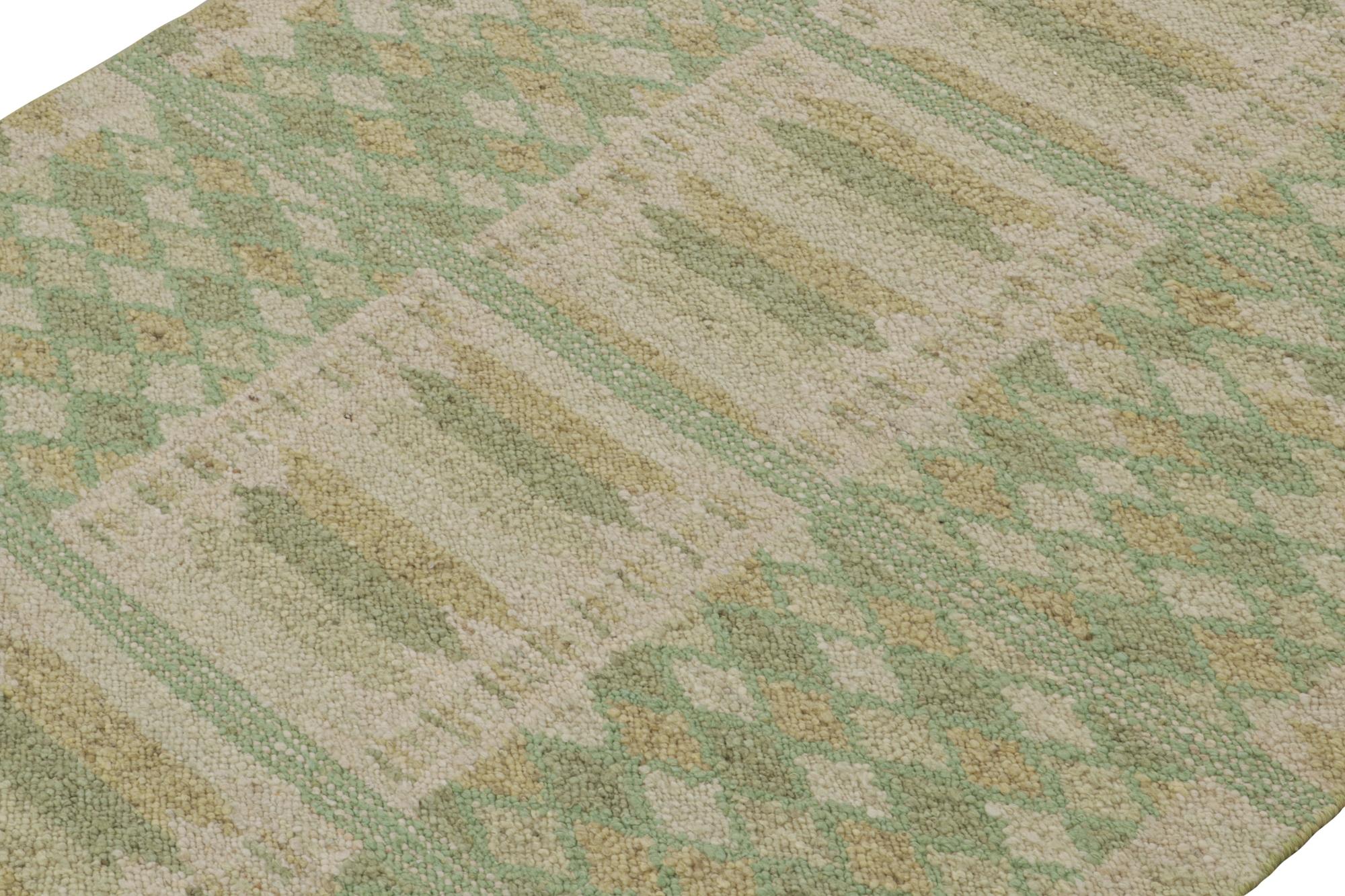 This 6x8 Swedish style kilim is from the inventive “Nu” texture in Rug & Kilim’s award-winning Scandinavian flat weave collection. Handwoven in wool.

Further On the Design: 

This rug enjoys a boucle-like texture of blended yarns, and a look