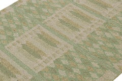 Rug & Kilim’s Scandinavian Style Kilim in Green, Gold & Cream Geometric Patterns