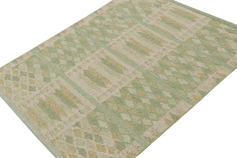 Rug and Kilim’s Scandinavian Style Kilim in Green, Gold and Cream