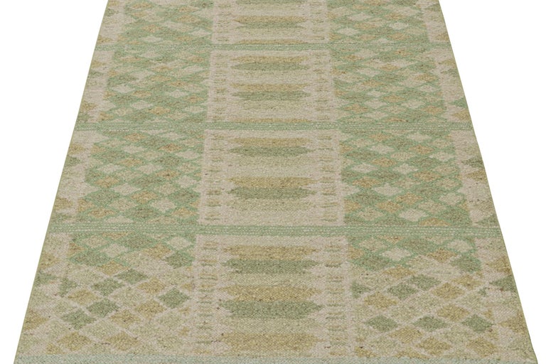 Rug and Kilim’s Scandinavian Style Kilim in Green, Gold and Cream