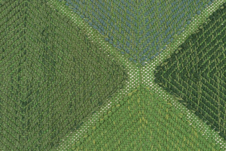 Rug and Kilim’s Scandinavian Style Kilim in Green HighandLow Diamond