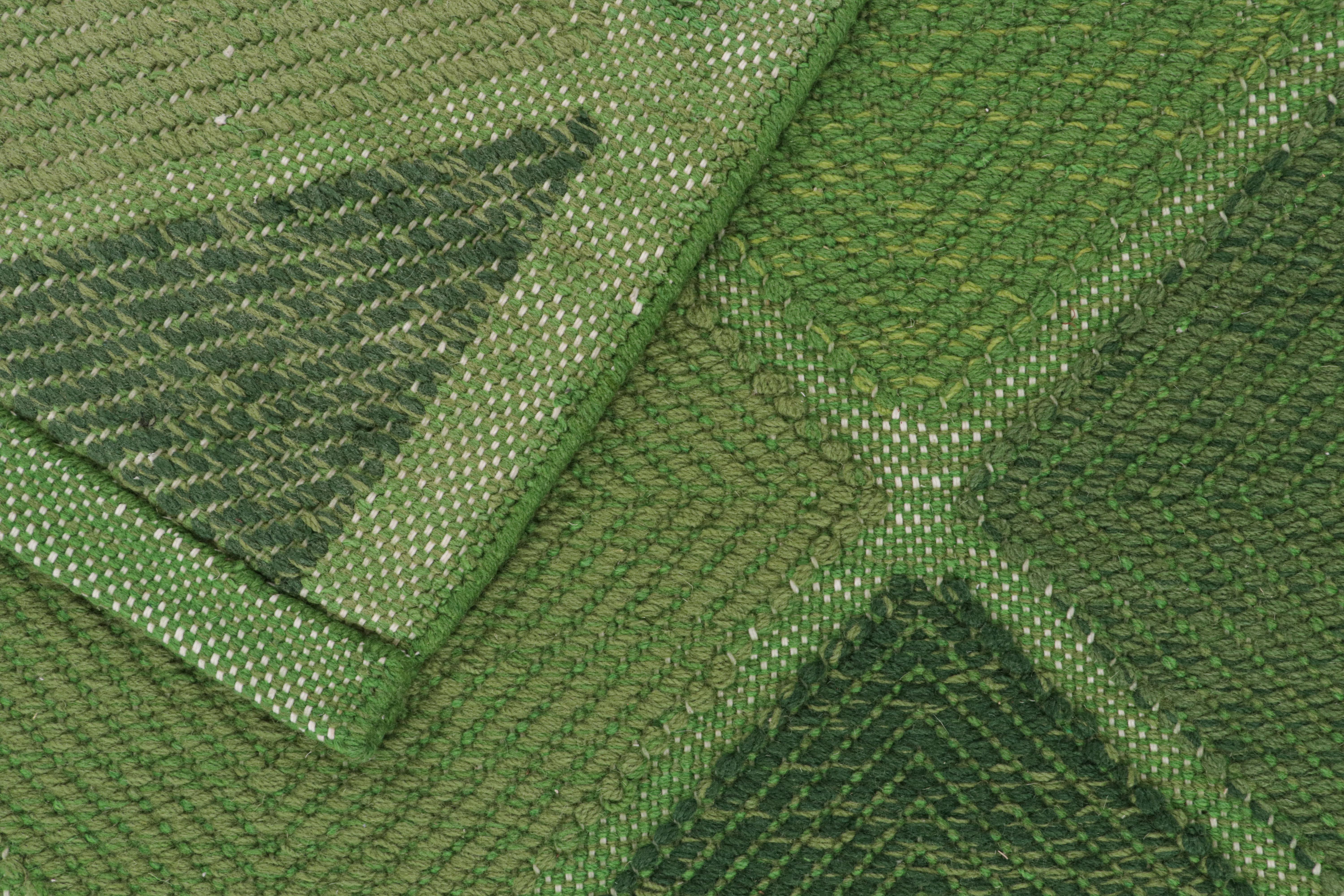 Contemporary Rug & Kilim’s Scandinavian Style Kilim in Green High-and-Low Diamond Patterns For Sale