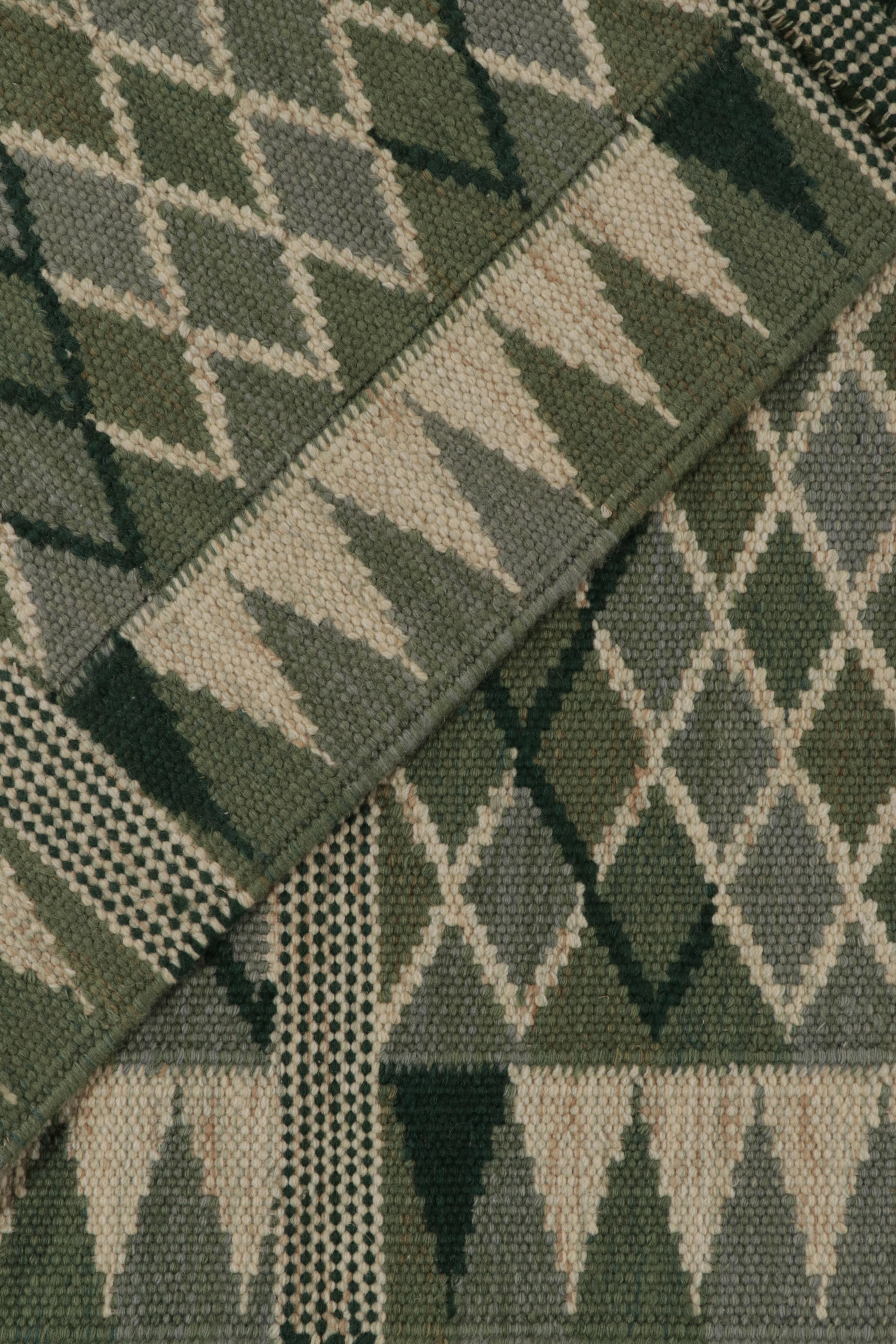 Contemporary Rug & Kilim’s Scandinavian Style Kilim in Green & White Geometric Pattern For Sale