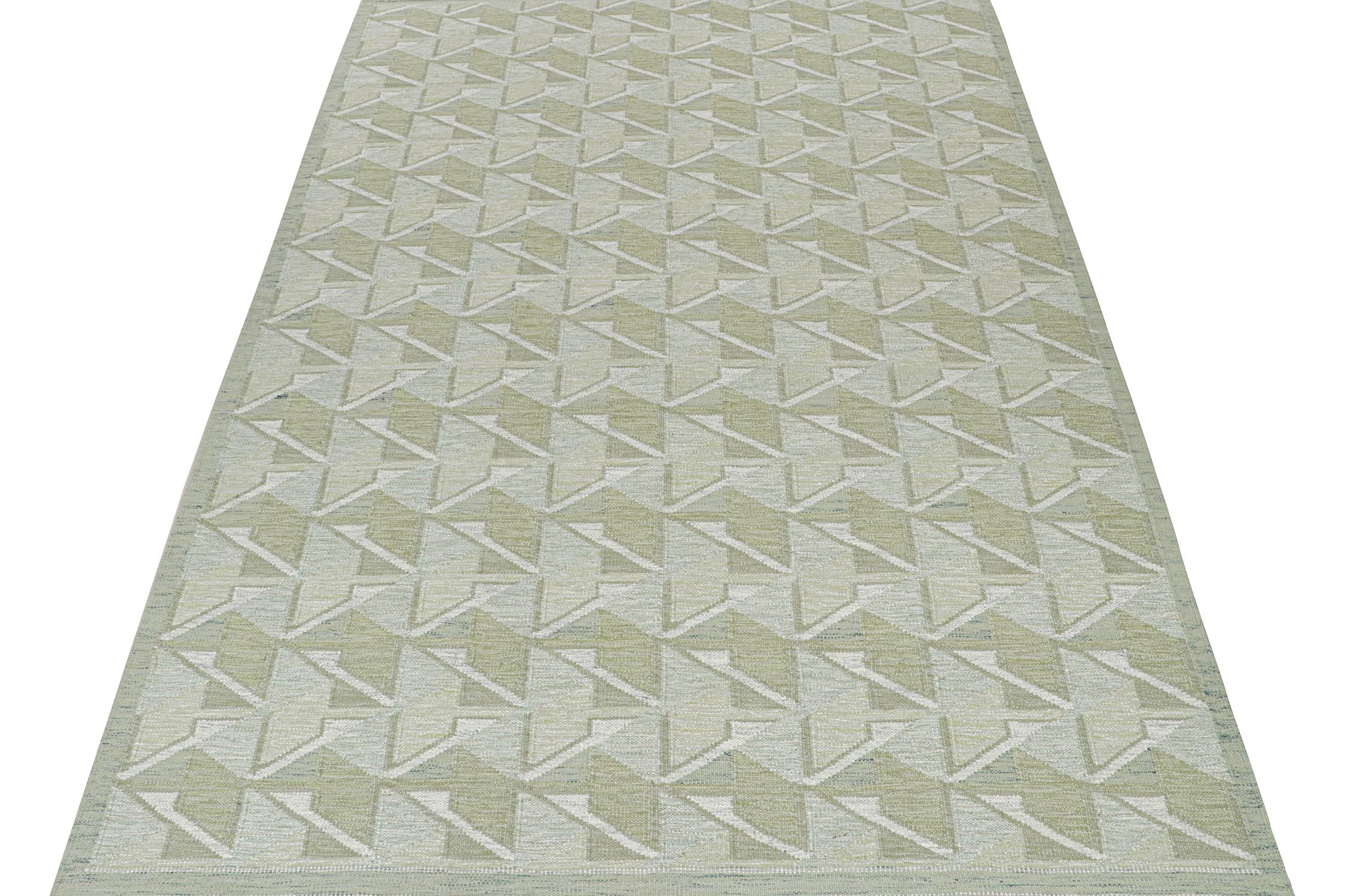 This 10x14 Swedish style kilim is from Rug & Kilim’s award-winning Scandinavian flat weave collection. Handwoven in wool. 

Further On the Design: 

Connoisseurs will note a specific inspiration from mid-century Swedish Deco sensibilities in this
