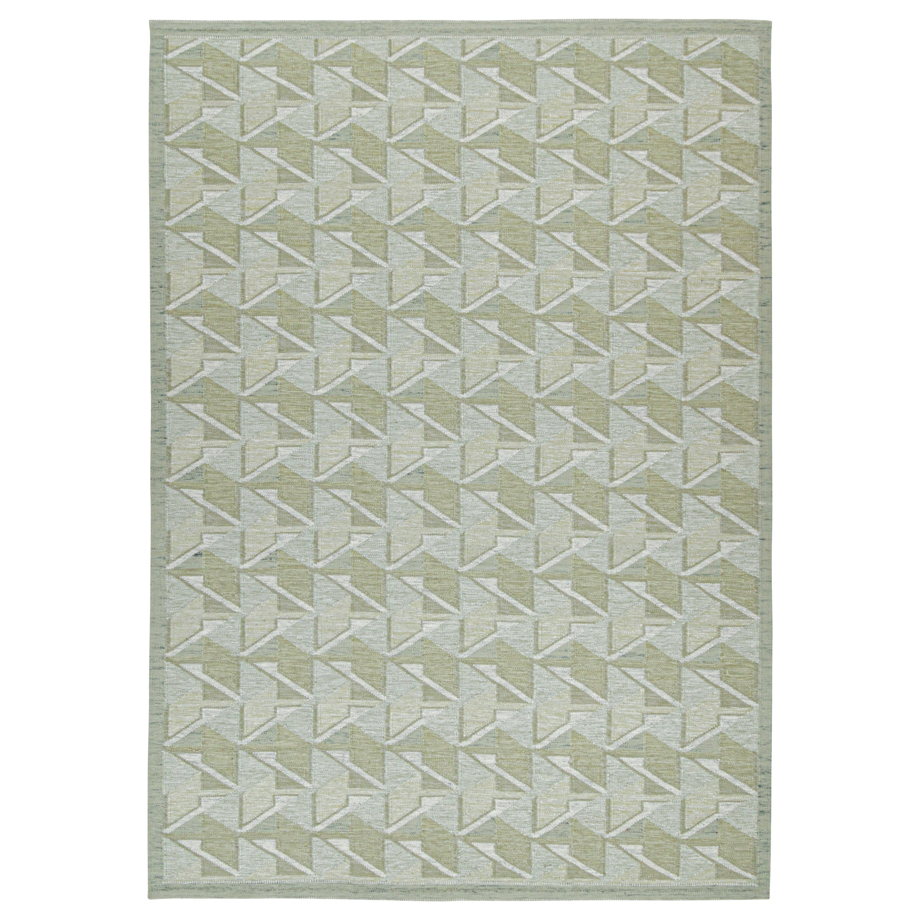 Rug & Kilim’s Scandinavian Style Kilim in Green with Geometric Patterns For Sale