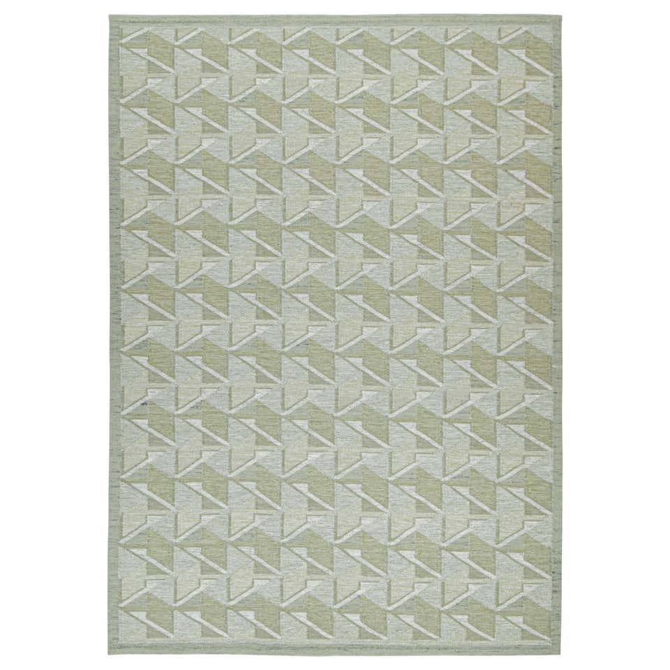 Rug and Kilim’s Scandinavian Style Rug in Green with Geometric Patterns ...