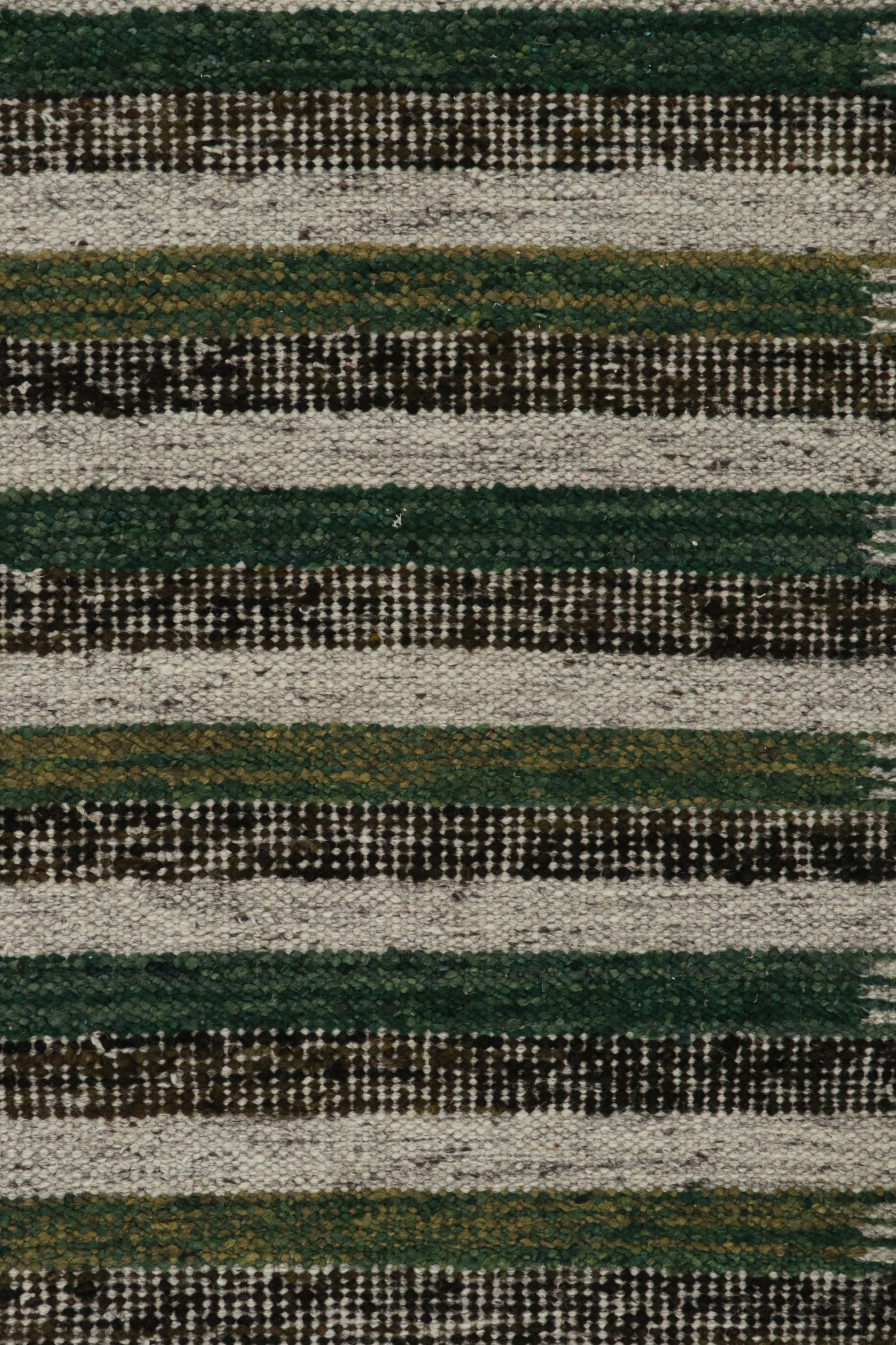 Hand-Knotted Rug & Kilim’s Scandinavian Style Kilim in Greige & Green Patterns For Sale