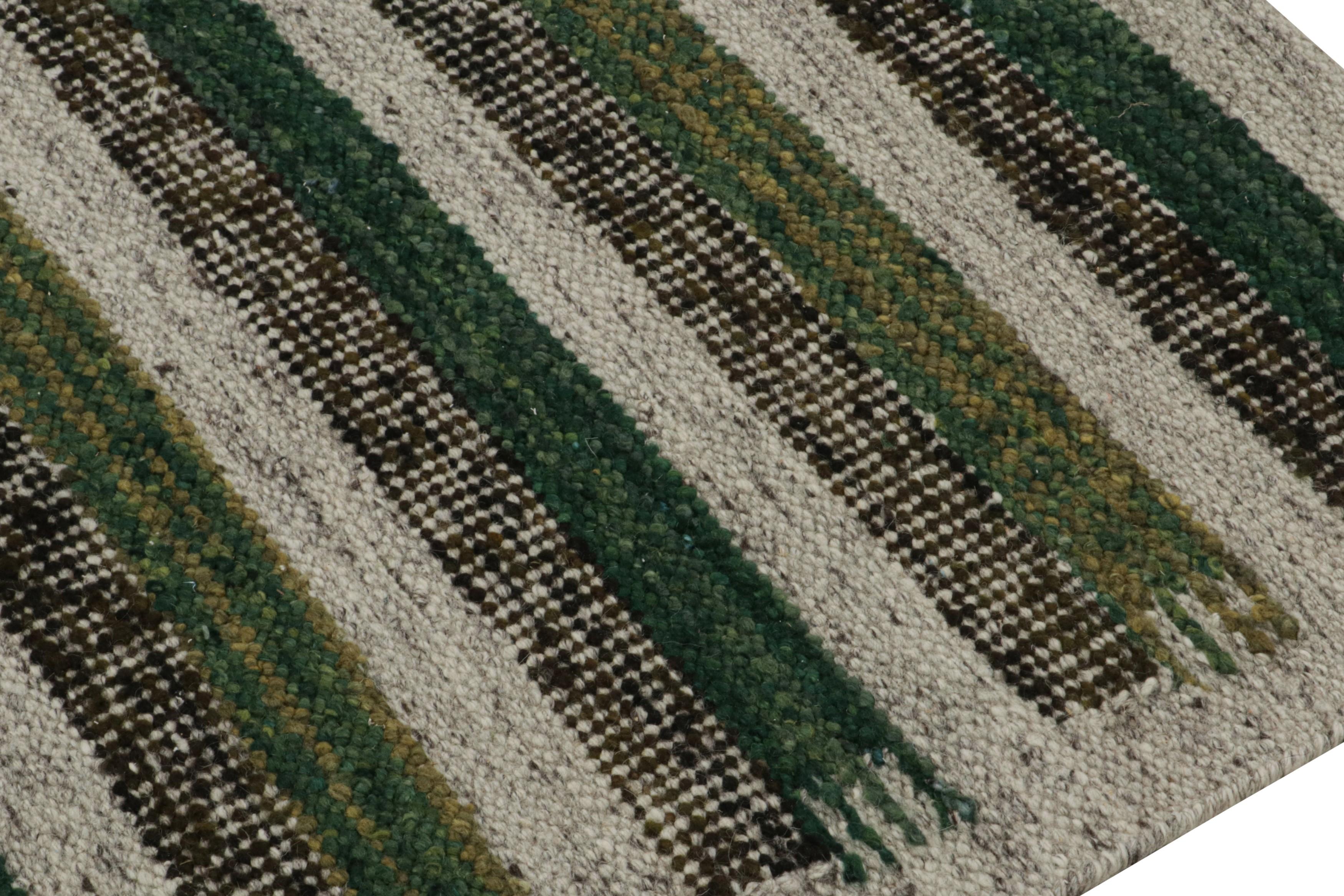 Rug & Kilim’s Scandinavian Style Kilim in Greige & Green Patterns In New Condition For Sale In Long Island City, NY