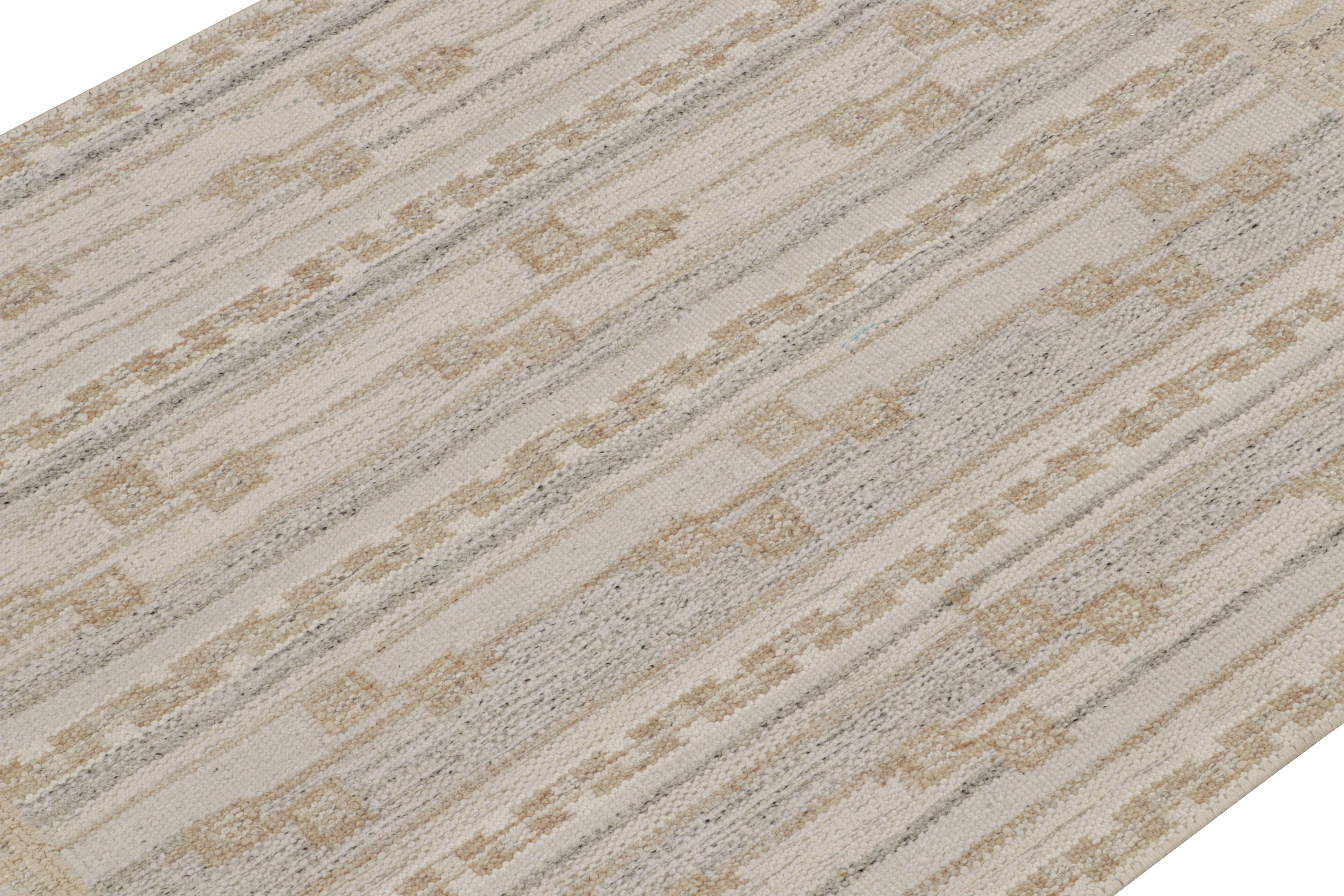 Indian Rug & Kilim’s Scandinavian Style Kilim in Greige & Off White Patterns For Sale