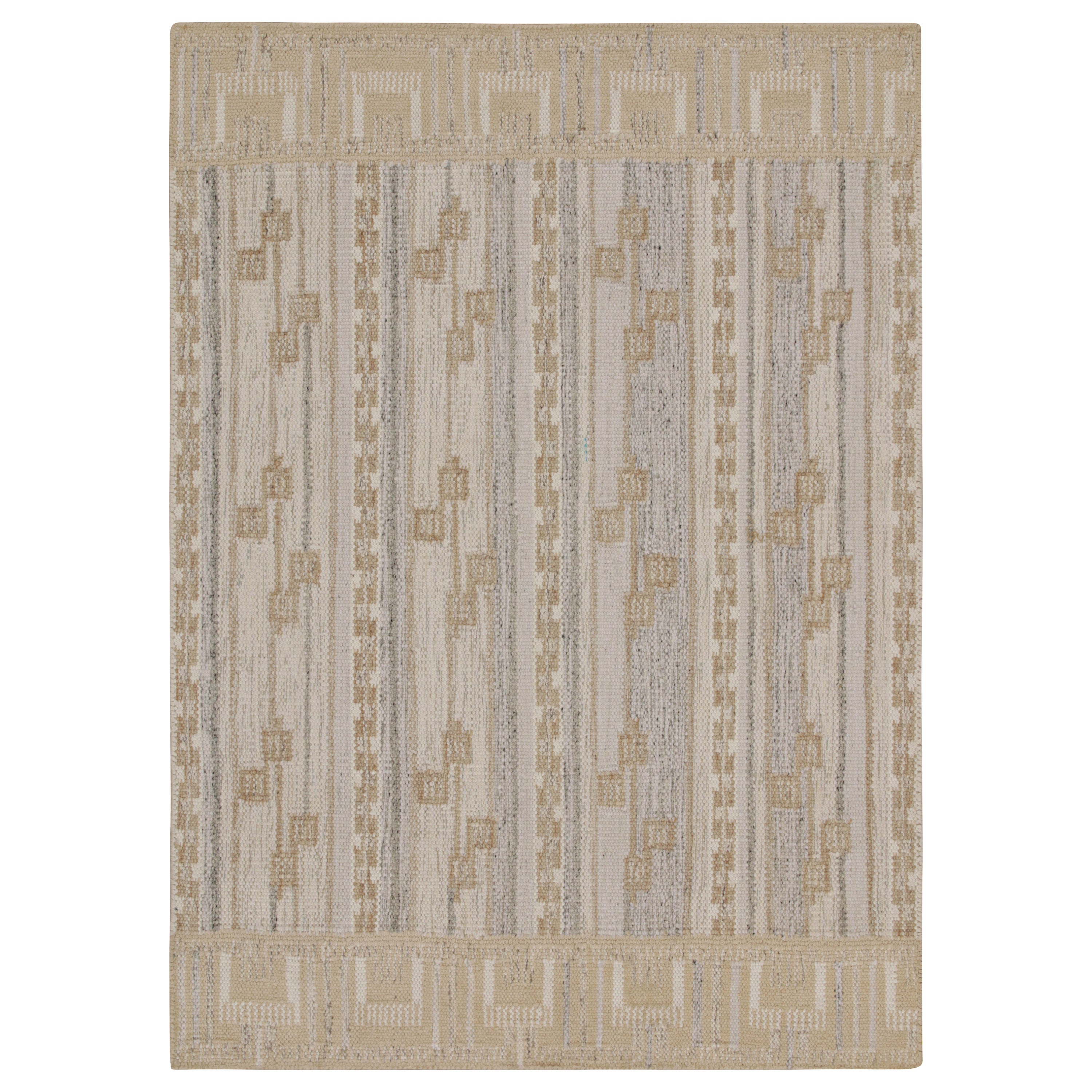 Rug & Kilim’s Scandinavian Style Kilim in Greige & Off White Patterns For Sale