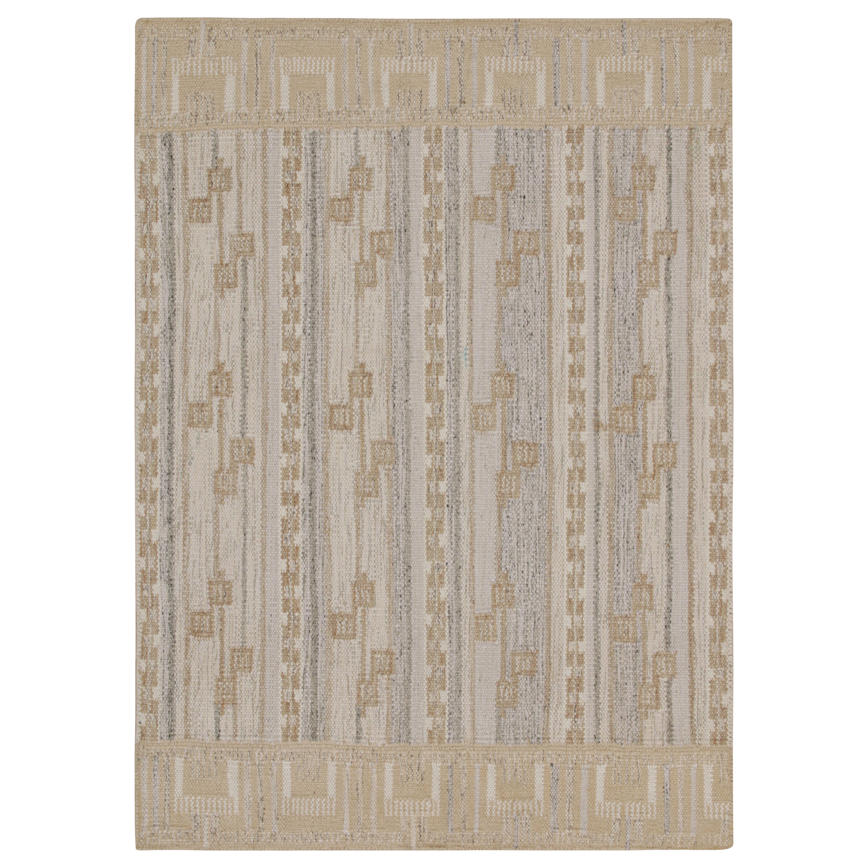 Rug & Kilim’s Scandinavian Style Kilim in Greige & Off White Patterns For Sale