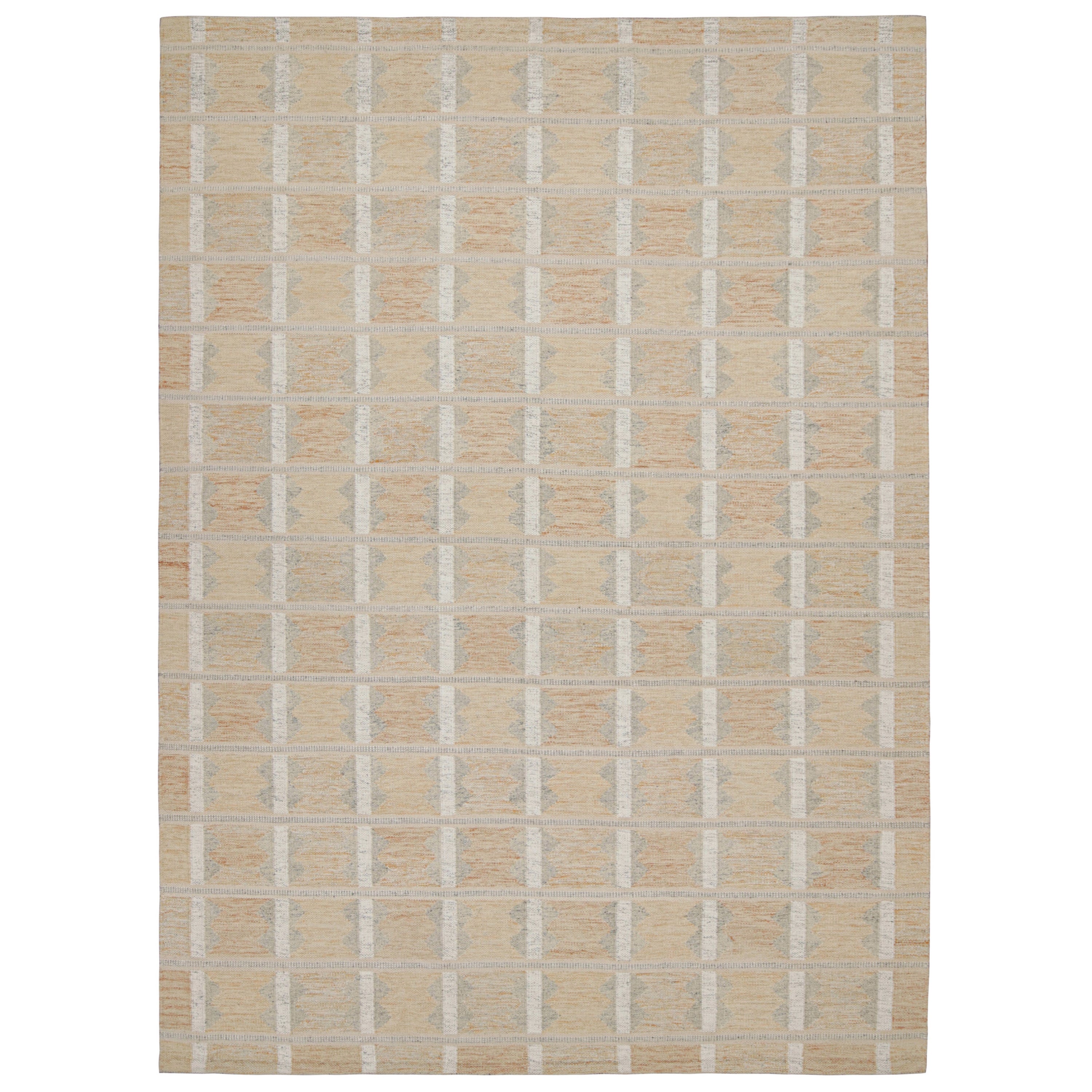 Rug & Kilim's skandinavischer Stil Kilim in Elfenbein & Off-White Geometrisch gemustert