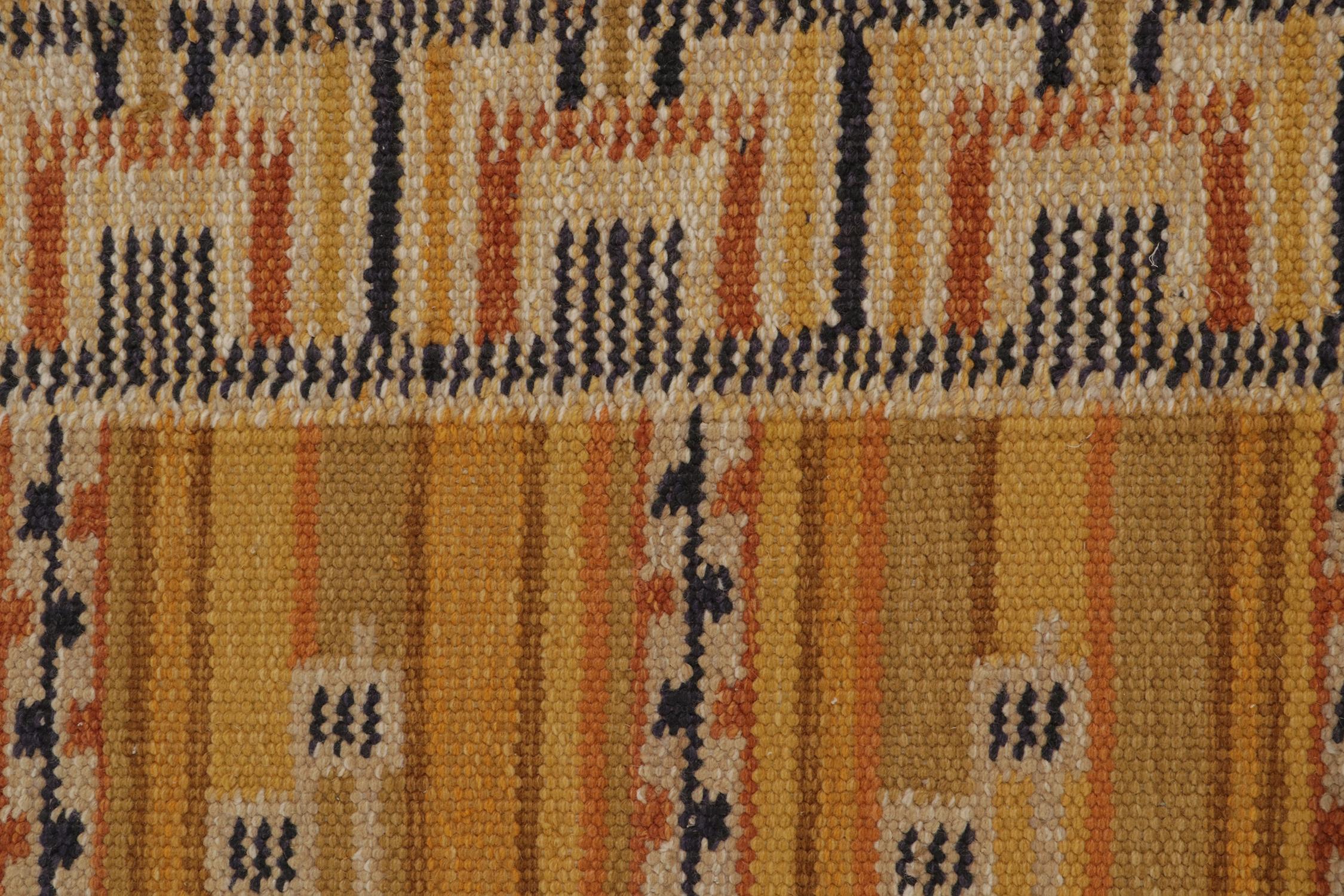 Rug & Kilim’s Scandinavian Style Kilim in Ochre with Black Geometric Patterns In New Condition For Sale In Long Island City, NY