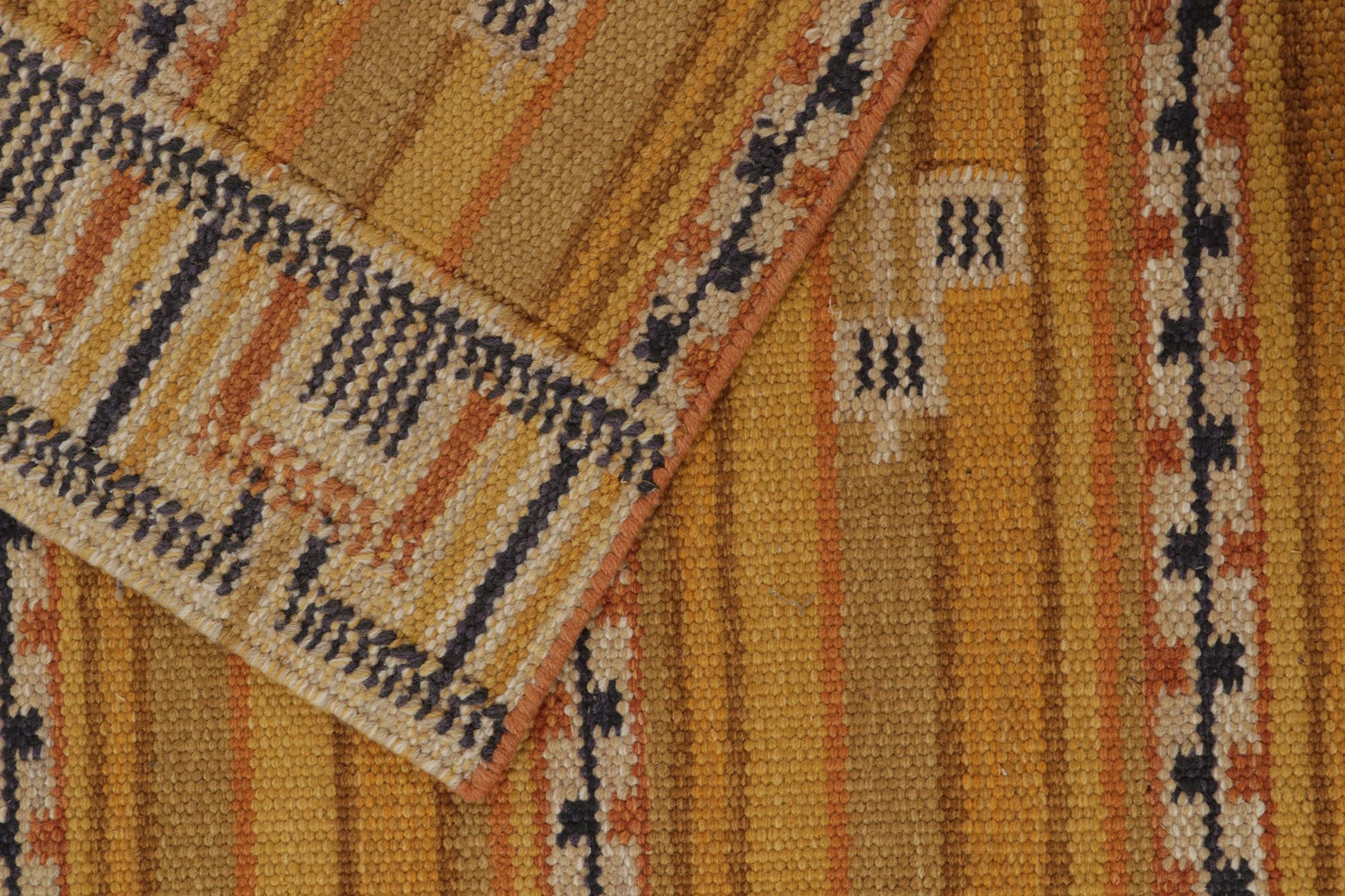 Contemporary Rug & Kilim’s Scandinavian Style Kilim in Ochre with Black Geometric Patterns For Sale