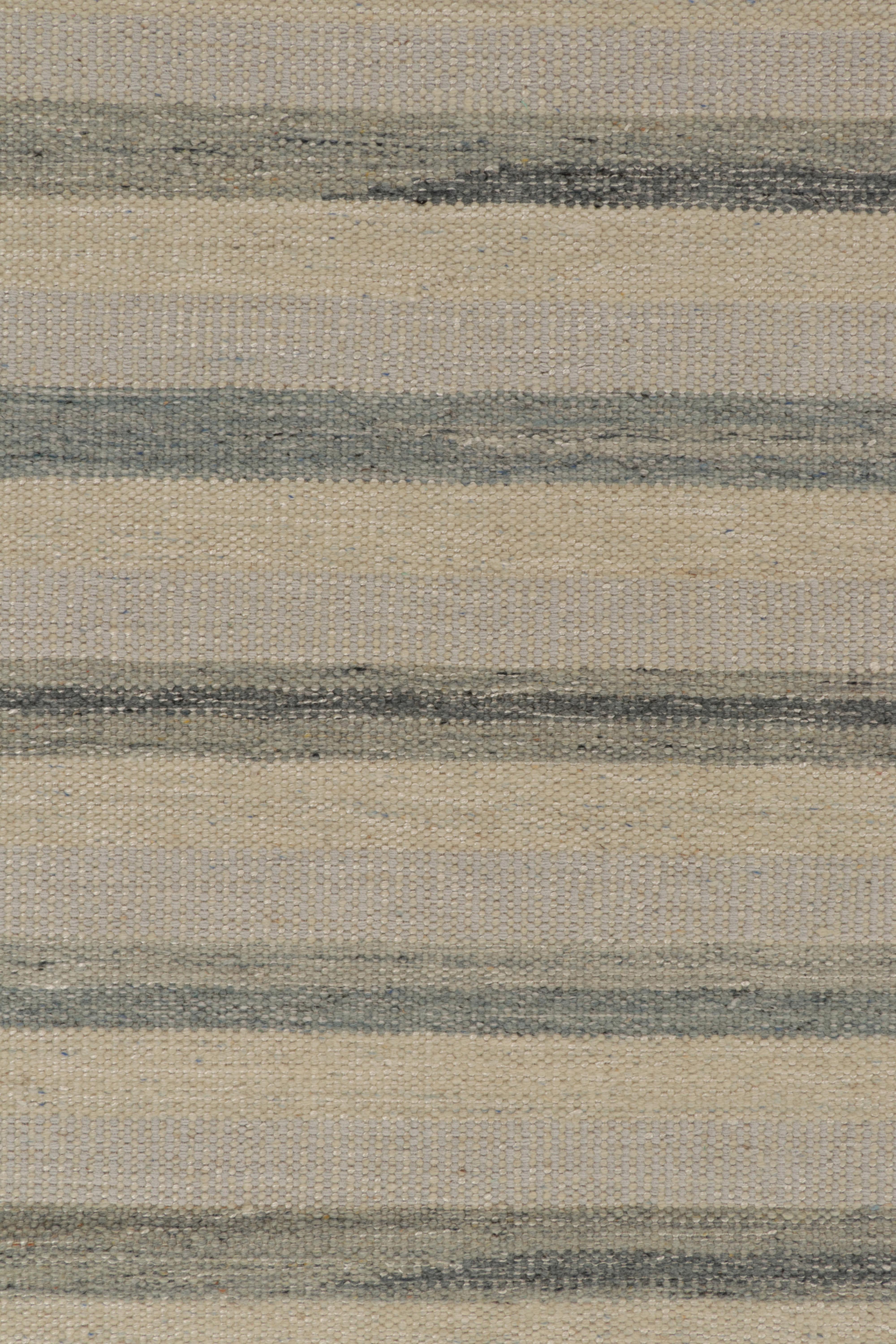 Rug & Kilim’s Scandinavian Style Kilim in Off-White, Blue and Gray Stripes In New Condition For Sale In Long Island City, NY