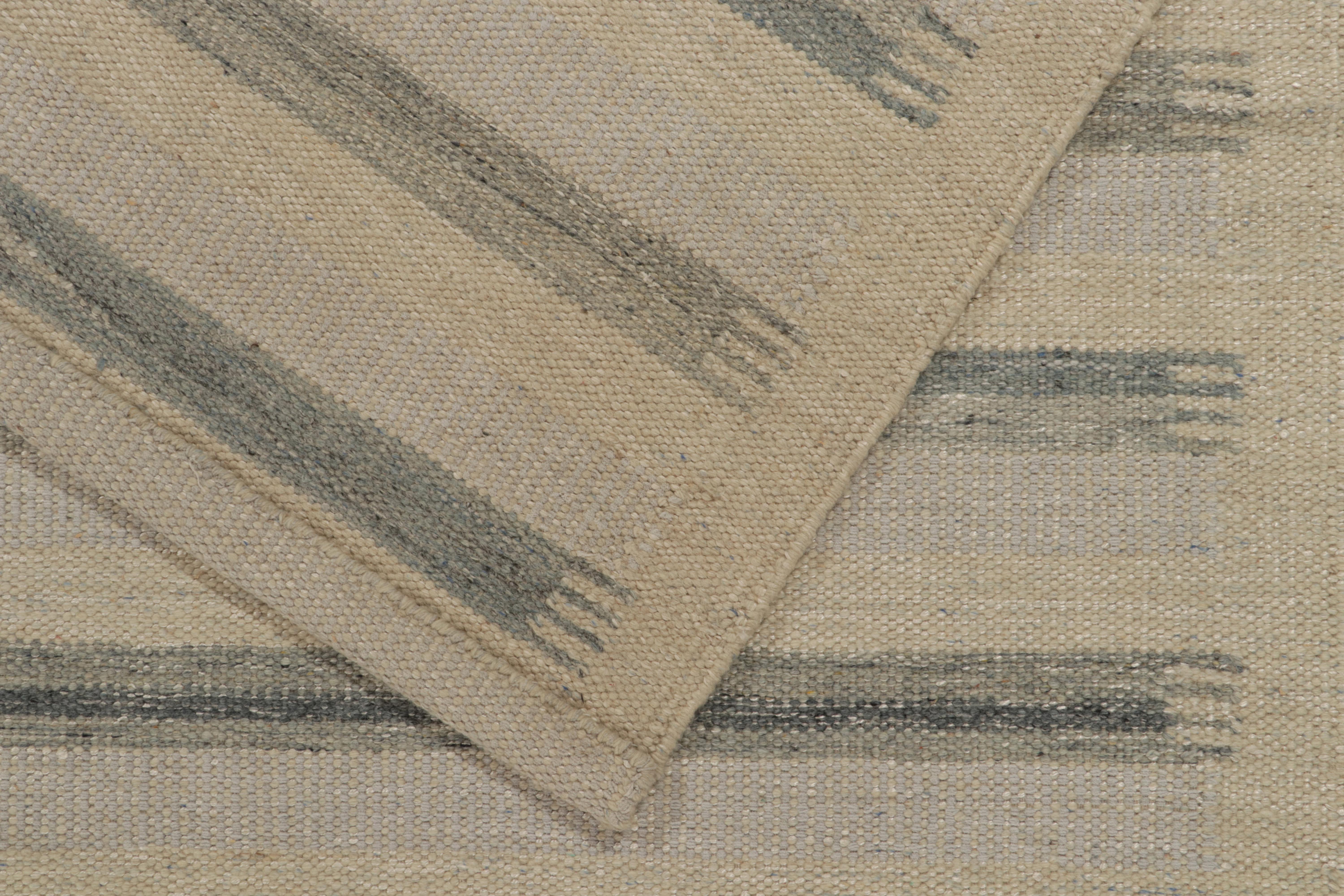 Contemporary Rug & Kilim’s Scandinavian Style Kilim in Off-White, Blue and Gray Stripes For Sale