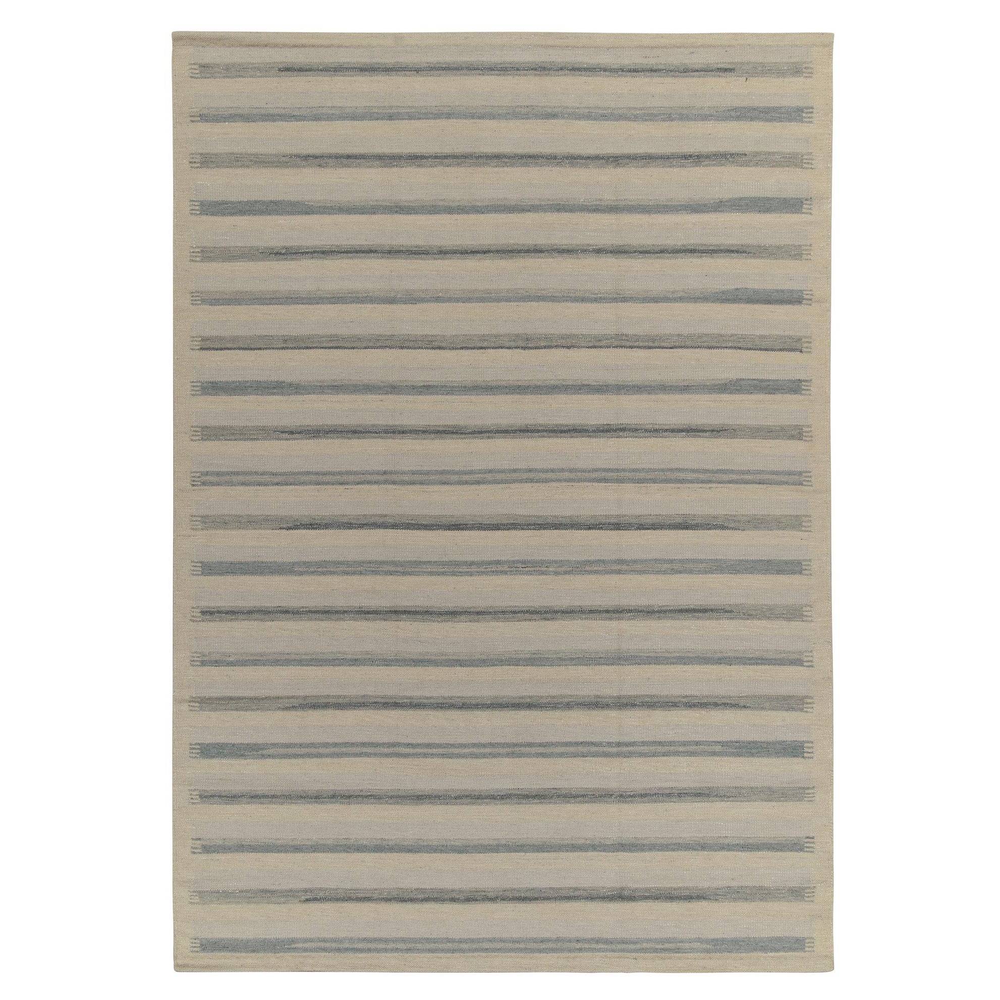 Rug & Kilim: Kilim in stile scandinavo a strisce bianche, blu e grigie in vendita