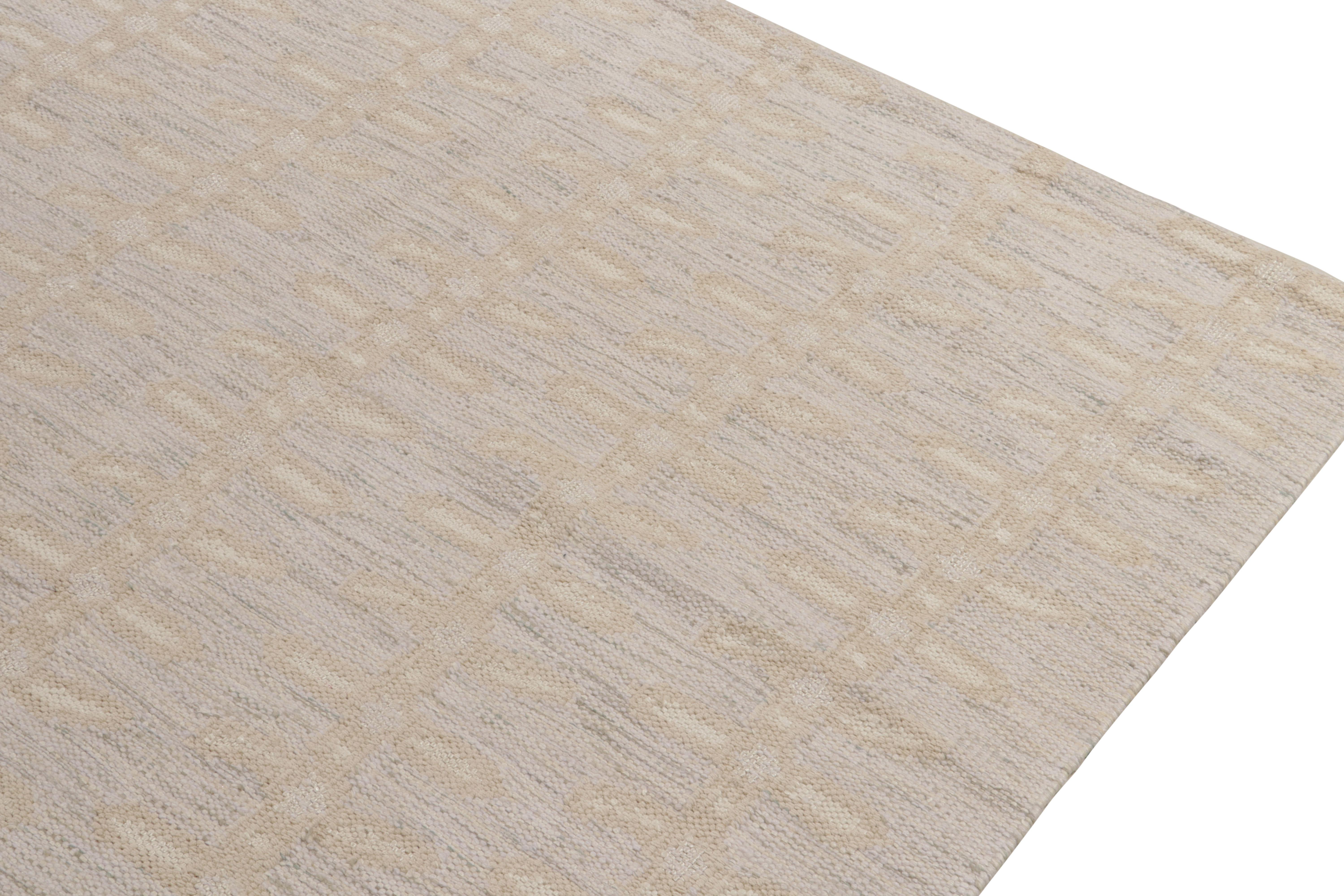 Hand-Knotted Rug & Kilim’s Scandinavian Style Kilim in Off-White, Grey and Beige Patterns For Sale
