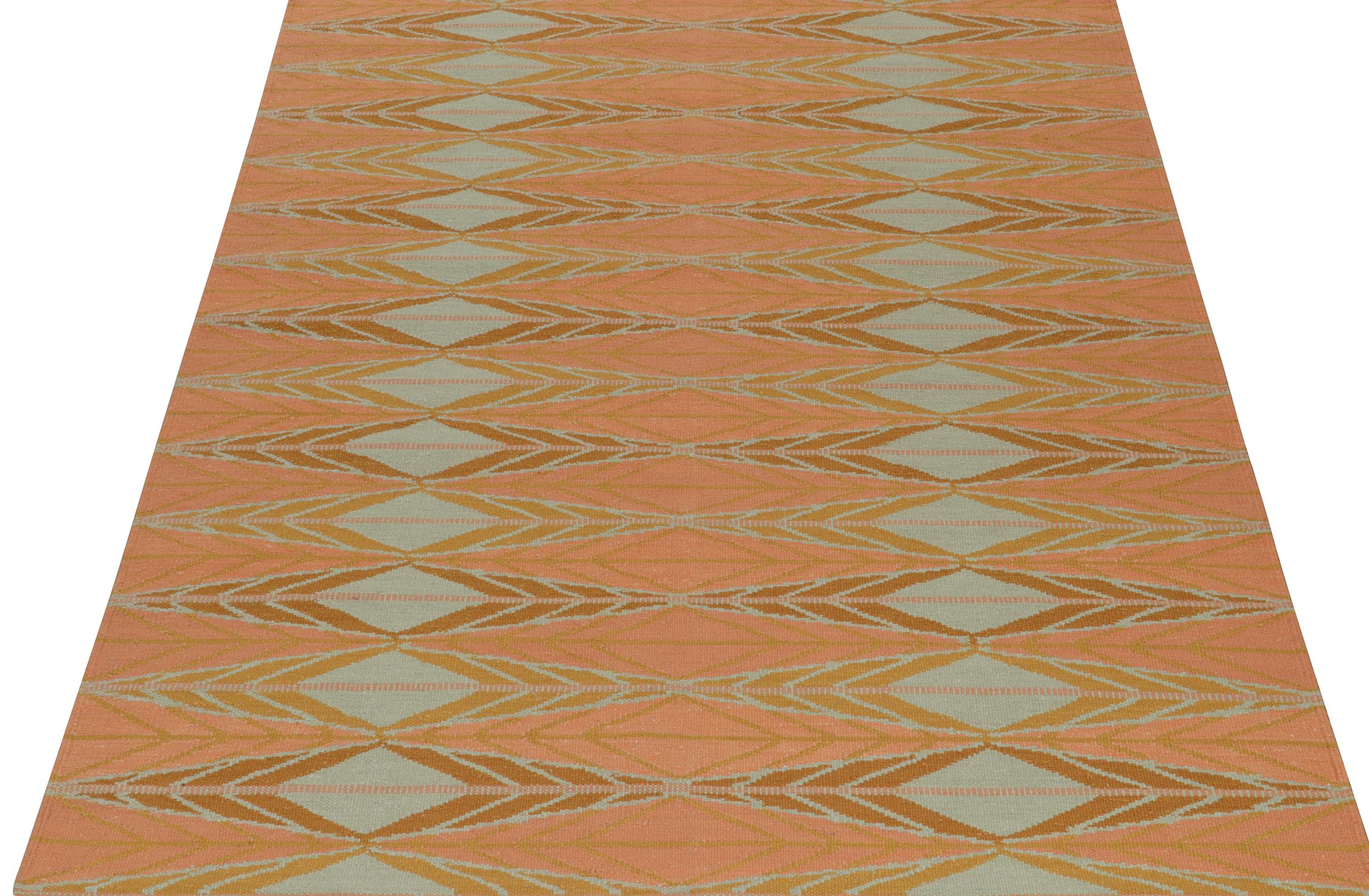 Scandinavian Modern Rug & Kilim’s Scandinavian Style Kilim in Orange, Gold & Blue Geometric Pattern For Sale