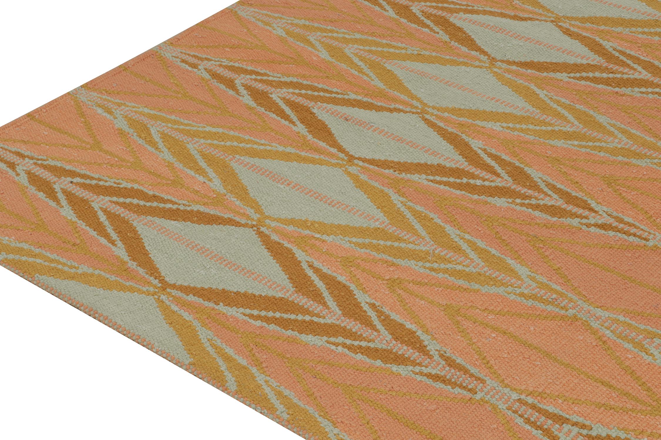 Hand-Knotted Rug & Kilim’s Scandinavian Style Kilim in Orange, Gold & Blue Geometric Pattern For Sale