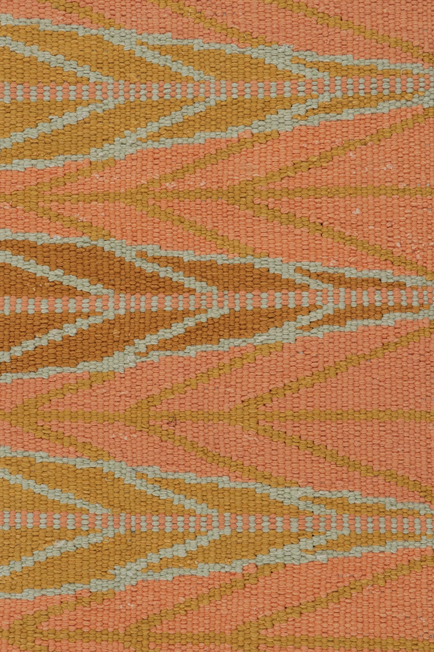 Rug & Kilim’s Scandinavian Style Kilim in Orange, Gold & Blue Geometric Pattern In New Condition For Sale In Long Island City, NY