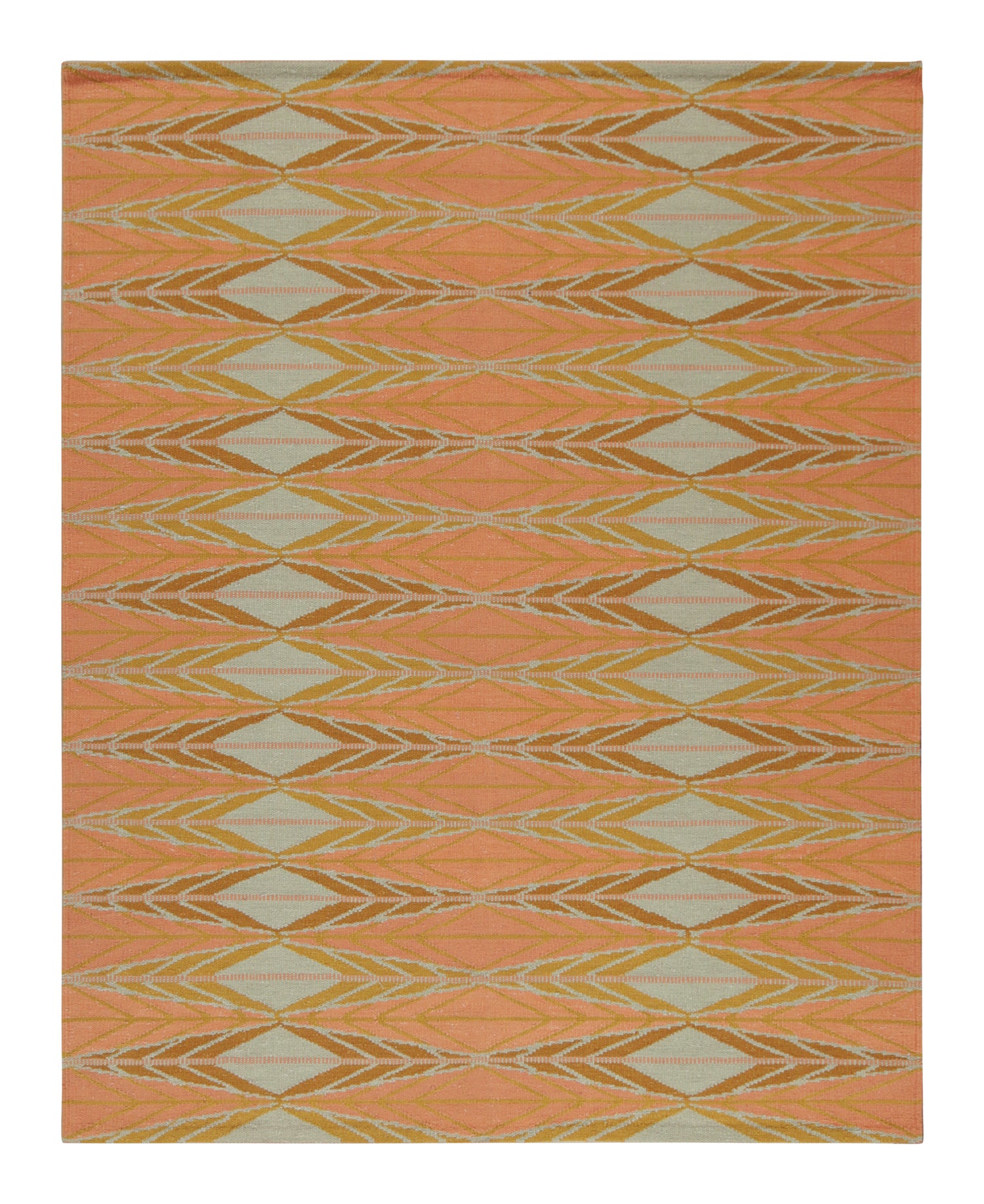 Rug & Kilim’s Scandinavian Style Kilim in Orange, Gold & Blue Geometric Pattern