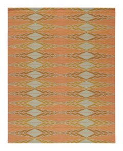 Rug & Kilim’s Scandinavian Style Kilim in Orange, Gold & Blue Geometric Pattern