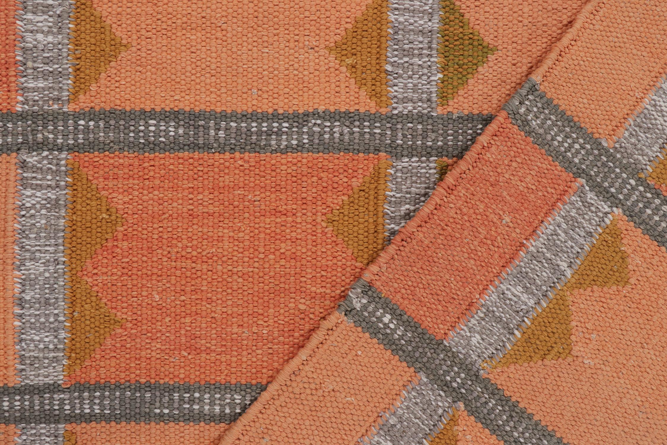 Contemporary Rug & Kilim’s Scandinavian Style Kilim in Orange, Gray & Brown Geometric Pattern For Sale